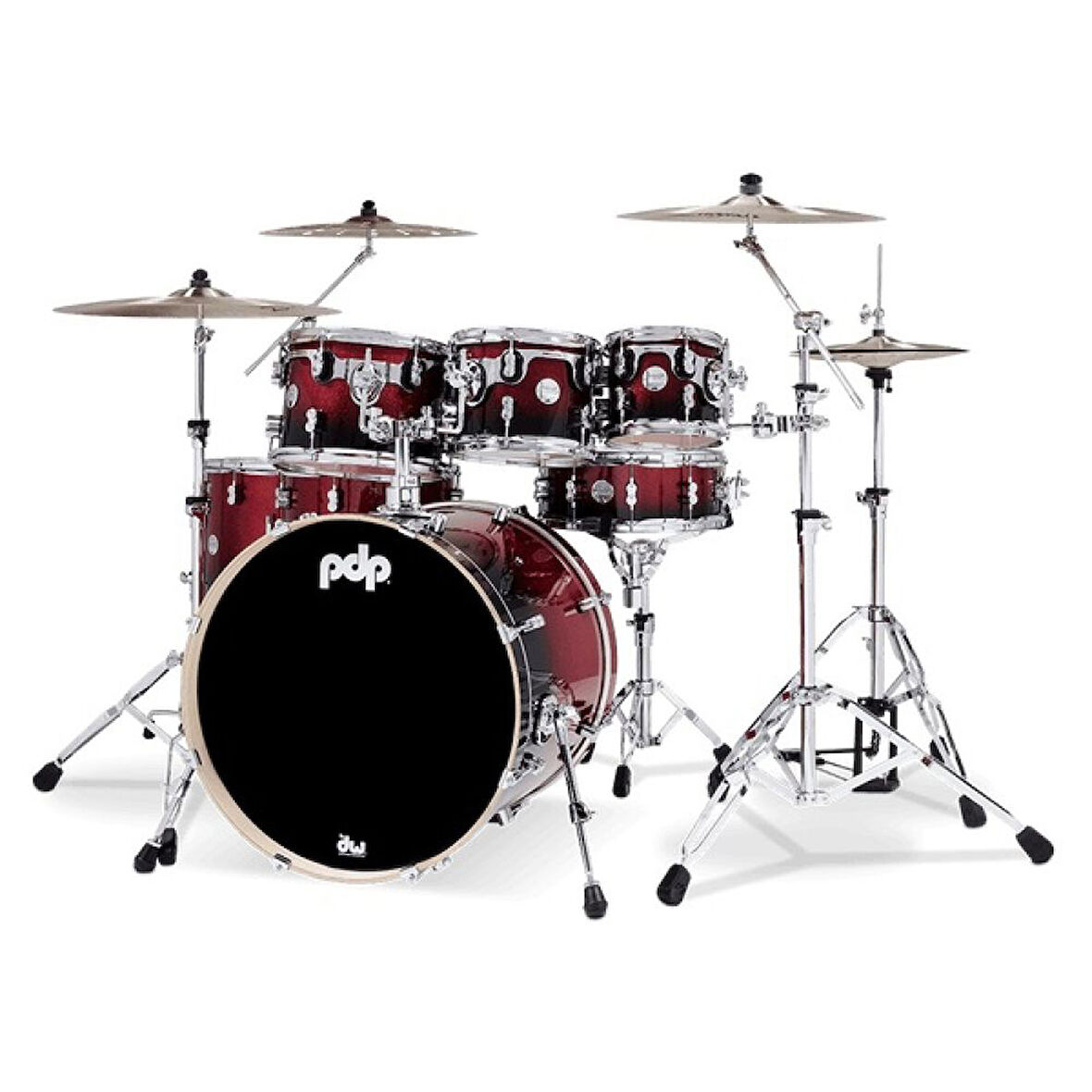 PDP Drums Concept Maple 7 Parça 22\" Akustik Davul (Red To Black Sparkle Fade)