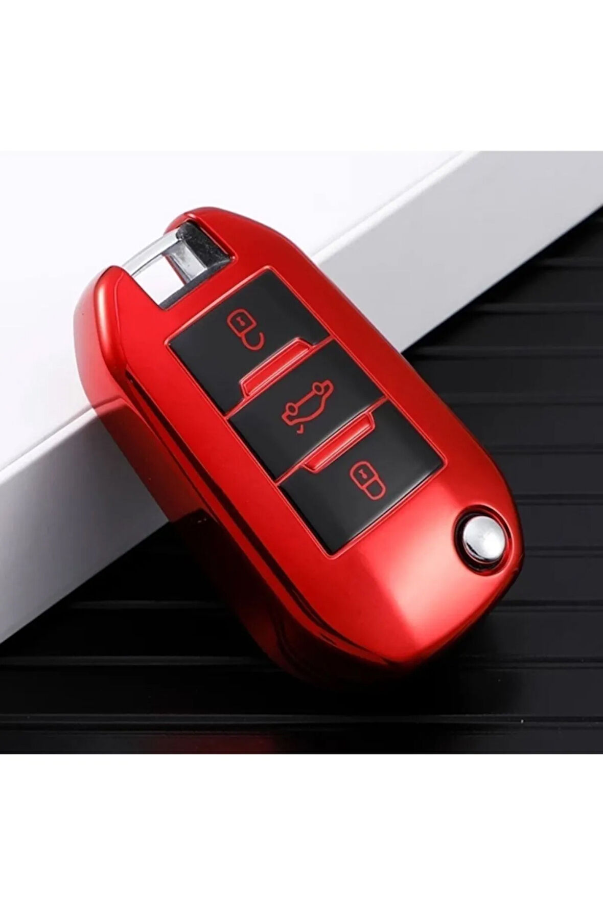 Peugeot 2008 Sustalı Parlak Anahtar Kılıfı Kırmızı Renk