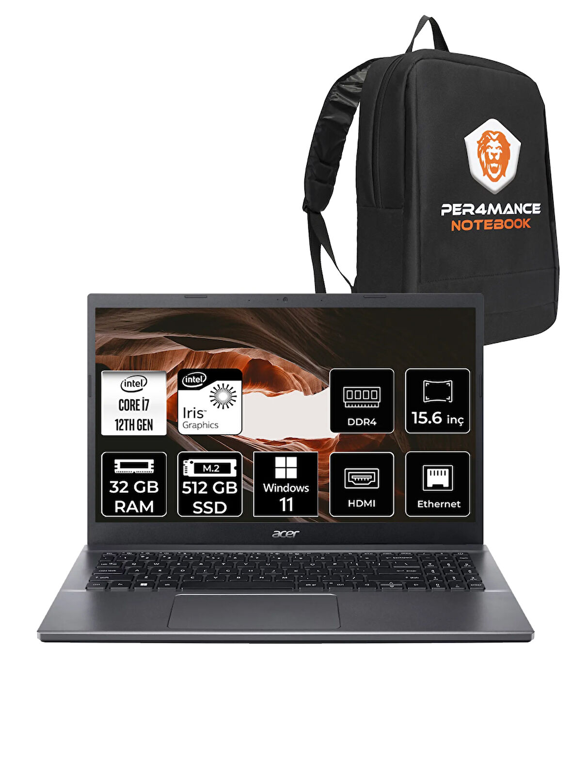 Acer Extensa 15 EX215-55 i7-1255U 32GB RAM 512GB SSD 15.6'' FHD W11P Dizüstü Bilgisayar & PER4 ÇANTA