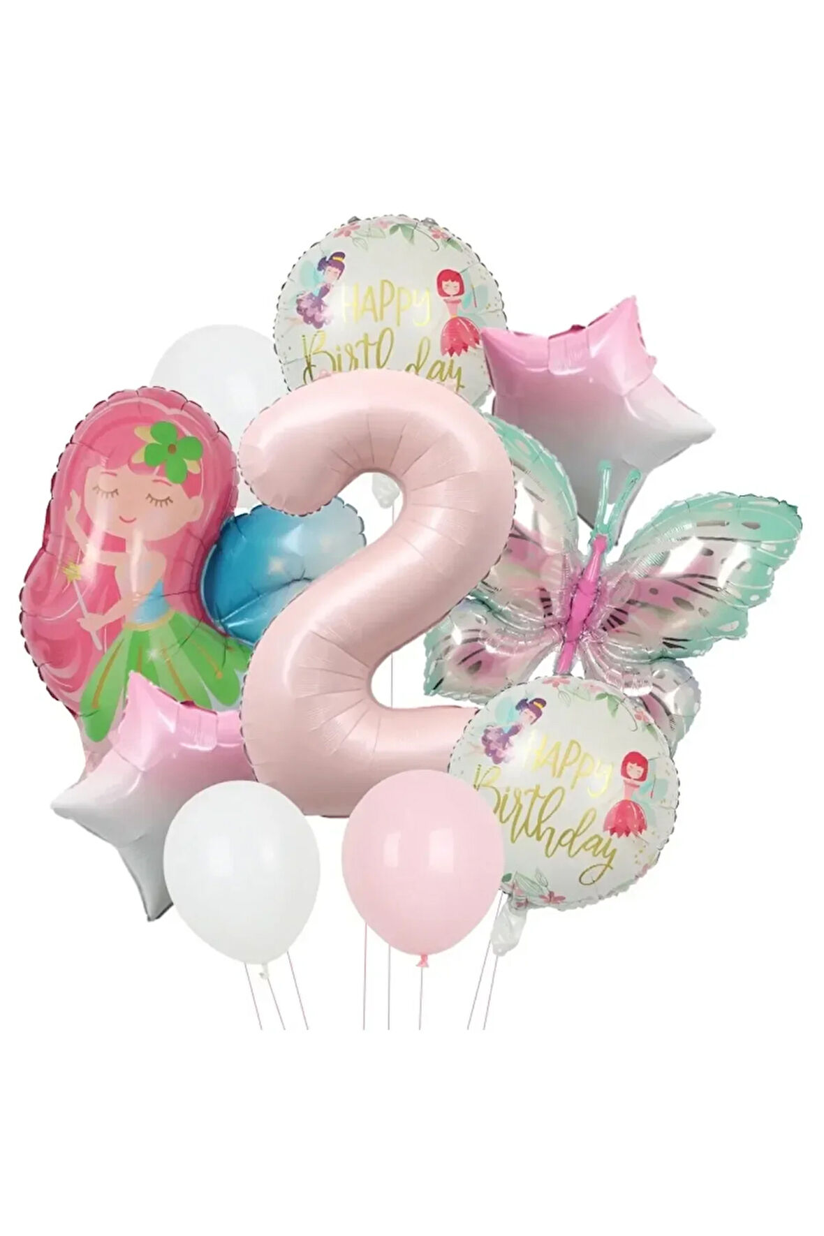Peri Kızı Kelebekli Doğum Günü yaş balon set