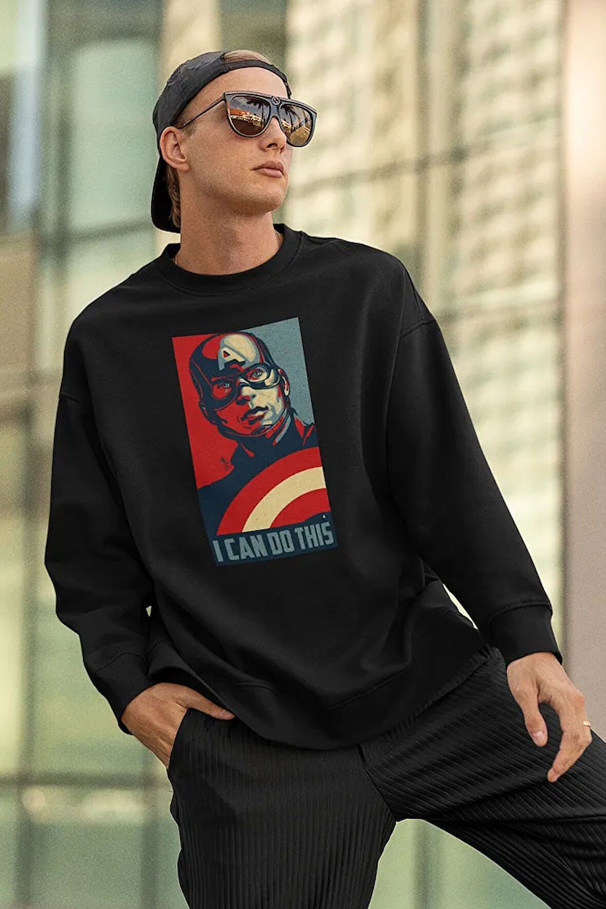 I Can Do This Yazılı Unisex Oversize Kaptan Amerika Sweatshirt