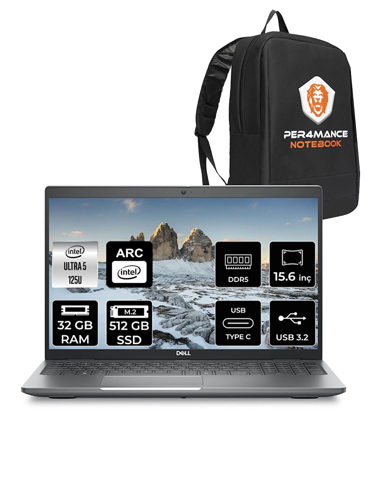 DELL Latitude 5550 Ultra 5 125U 32GB DDR5 512GB SSD 15.6'' FHD FDOS Dizüstü Bilgisayar & PER4 ÇANTA