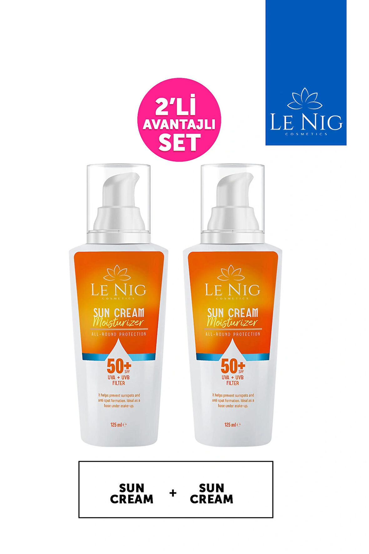 Le Nig Güneş Kremi 2li Set,Yüksek Koruyucu SPF50+, UVA/UVB Koruması 125ml x2