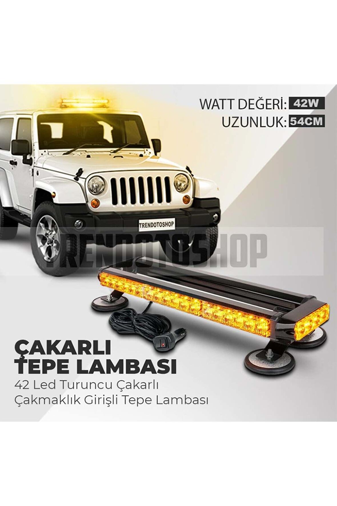 Acil Durum Ikaz Lambası Farklı Çakar Modlu 4 Way 4 Yönlü Turuncu (530362864)42 Led 52 CM