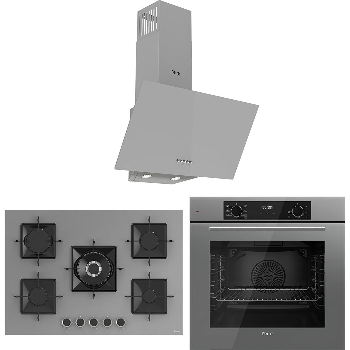Ferre Flowart Florenz Essential Gri 3'lü Ankastre Set ( QBL63CPR-SS038-D088 )