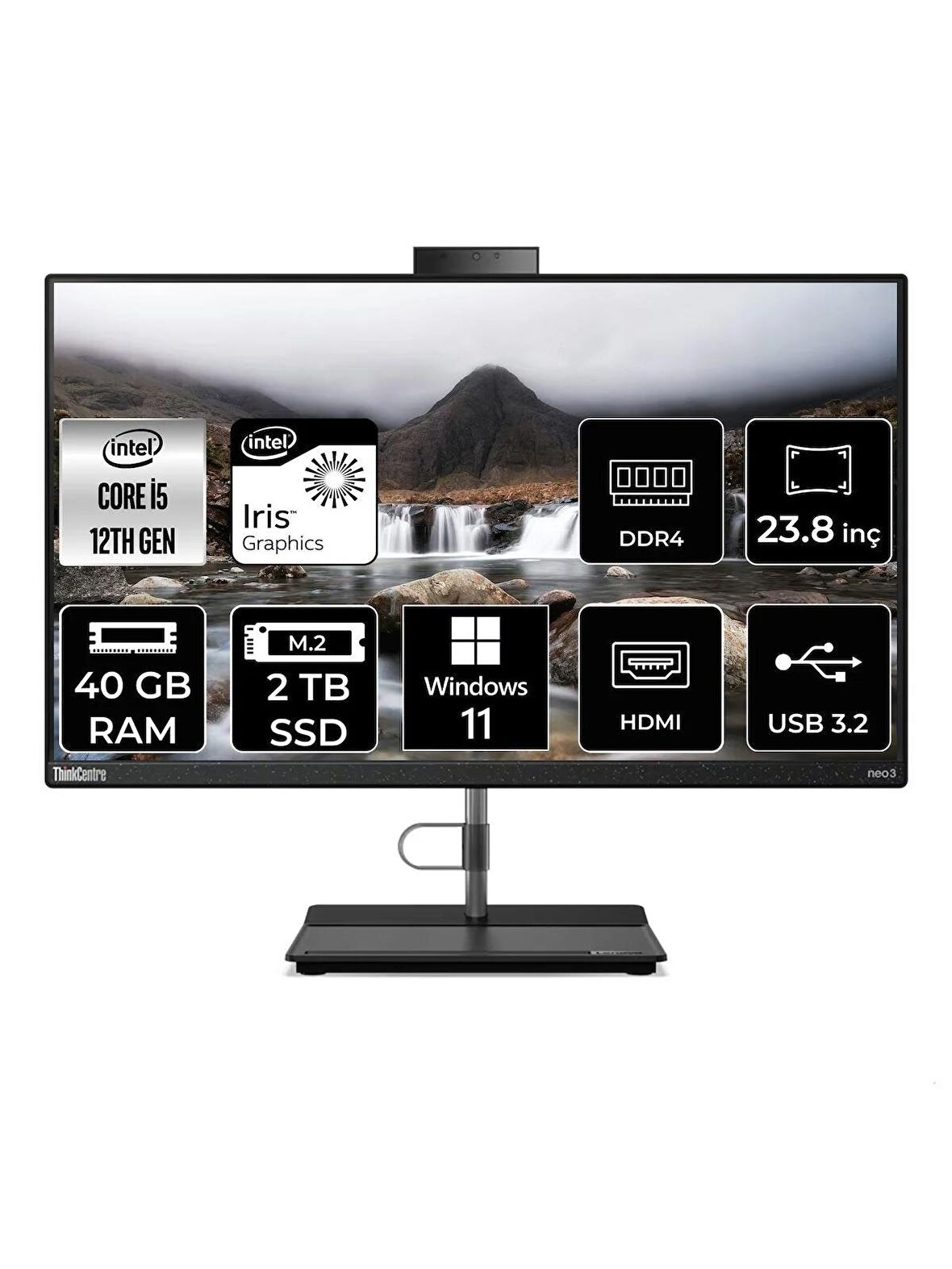 LENOVO THİNKCENTRE NEO 30A i5 1240P 40GB RAM 2TB SSD 23.8" FHD W11P ALL IN ONE PC 12B0002CTX 