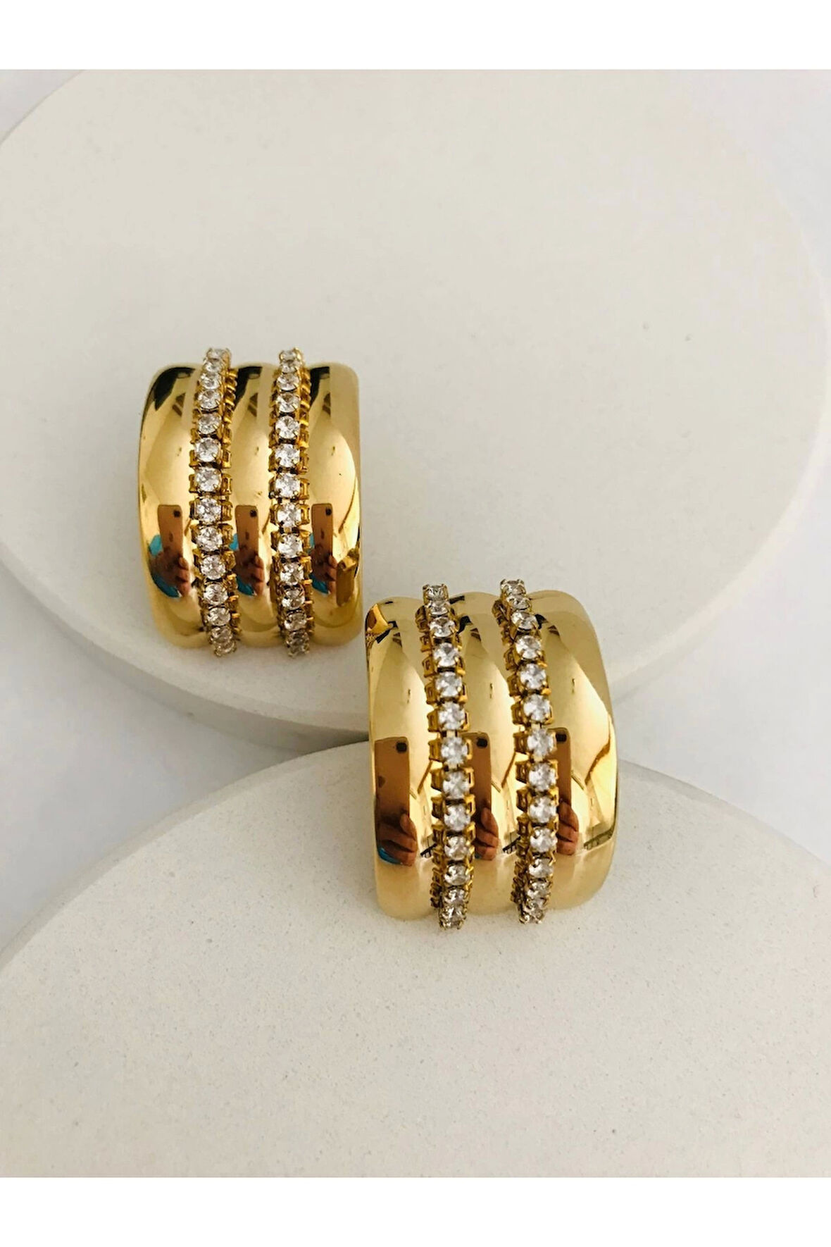 Çelik Zirkon Taşlı Küpe