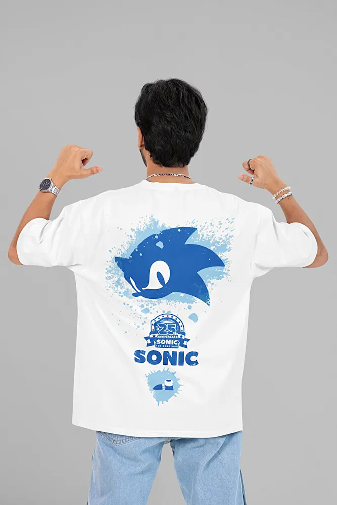 Sonic Baskılı Unisex Oversize Çizgi Film Tişört