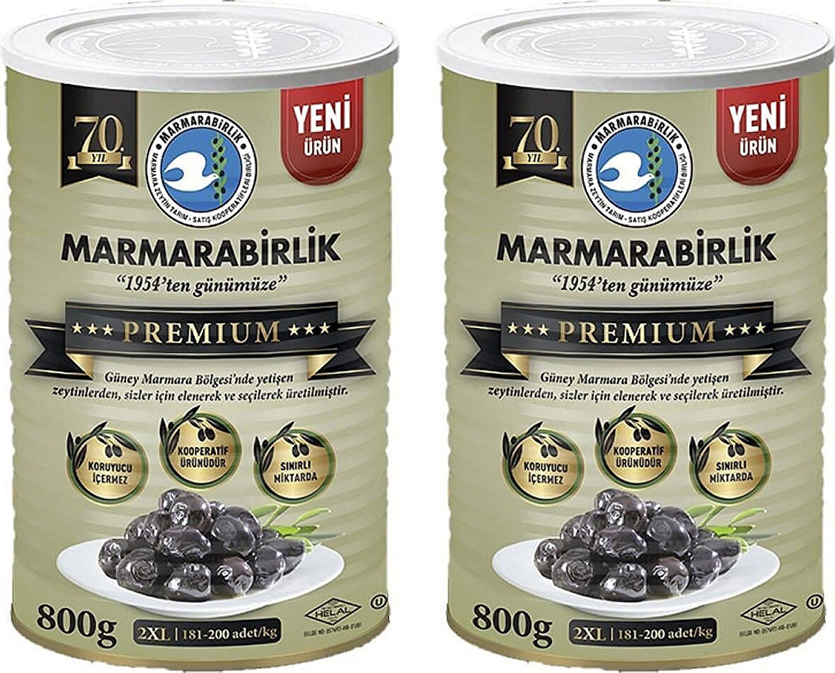 Marmarabirlik Premium 2XL Doğal Salamura Siyah Zeytin 2 x 800 G