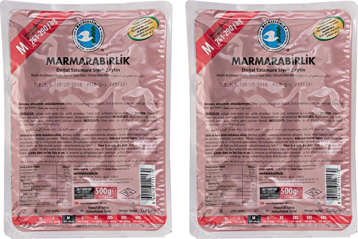 Marmarabirlik Süper M 261-290 Vakumlu Siyah Zeytin 2 x 500 G