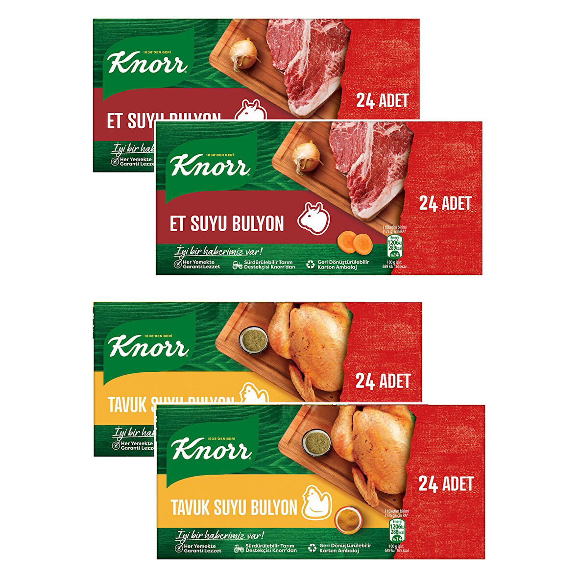 Knorr Tavuk ve Et Suyu Bulyon 24 Adet 240 Gr 4 lü Karma Paket