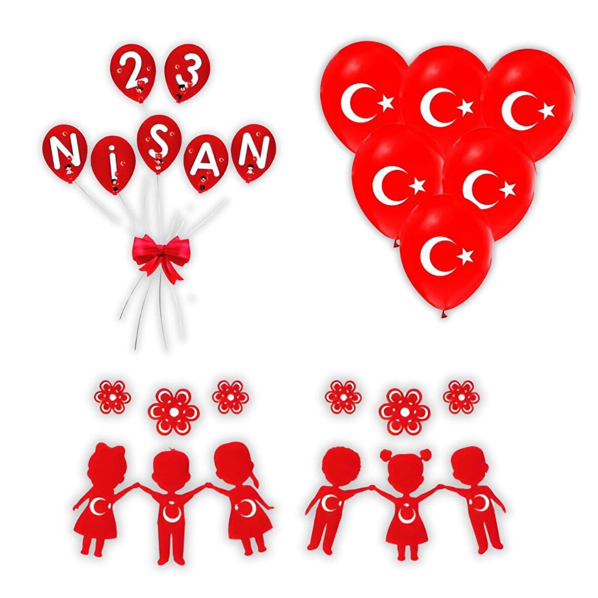 23 Nisan Süsleri Kapı Süsü-23 Nisan Pencere Süsü ve Ay Yıldız Baskılı Balon 10 lu 23 Nisan 29 Ekim B