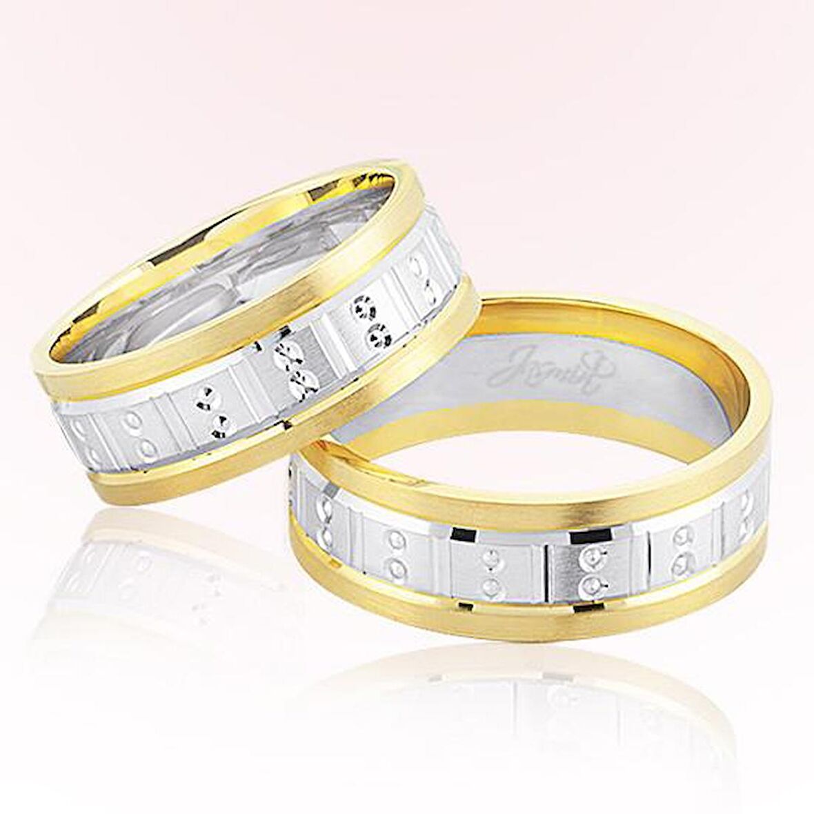 Sarı Beyaz Desenli Altın Alyans 6508