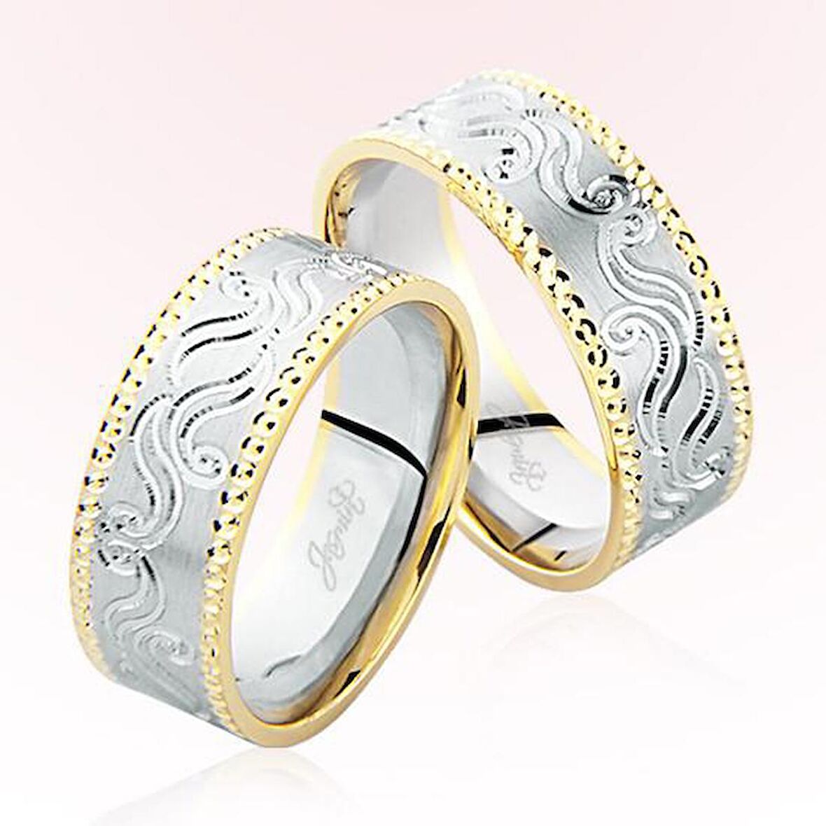 Sarı Beyaz Desenli Altın Alyans 6509