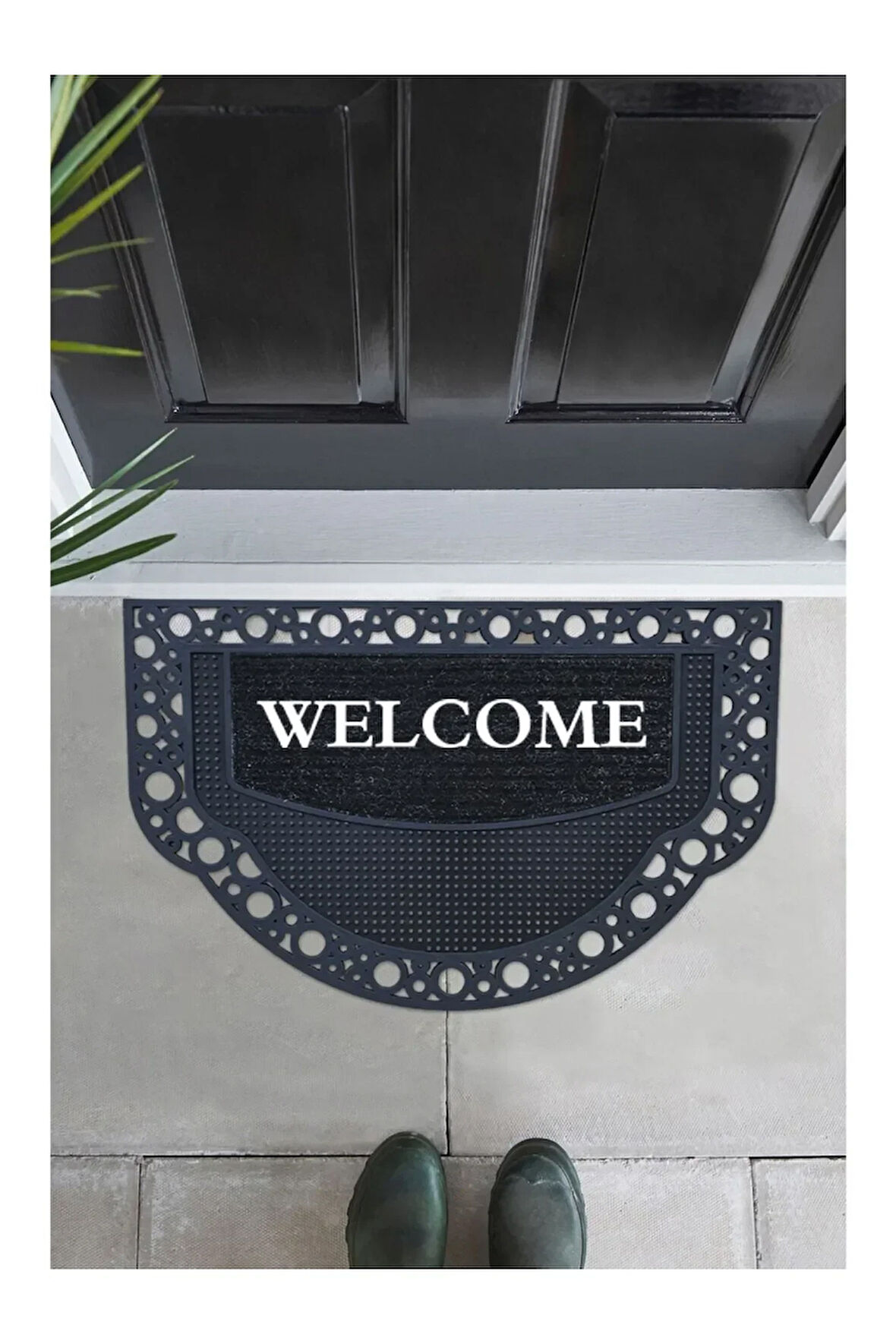 Yarım Ay Modeli Welcome Yazlı Kapı Önü Paspası Dekoratif Dış Kapı Yıkanabilir Toz Alıcı Halı