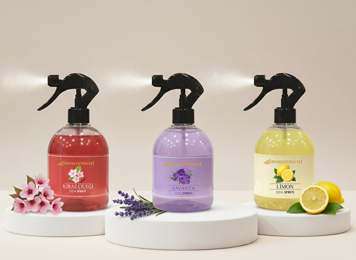 500 Ml 3’lü Oda Spreyi Seti – Kiraz Çiçeği, Lavanta ve Limon Ferahlığı