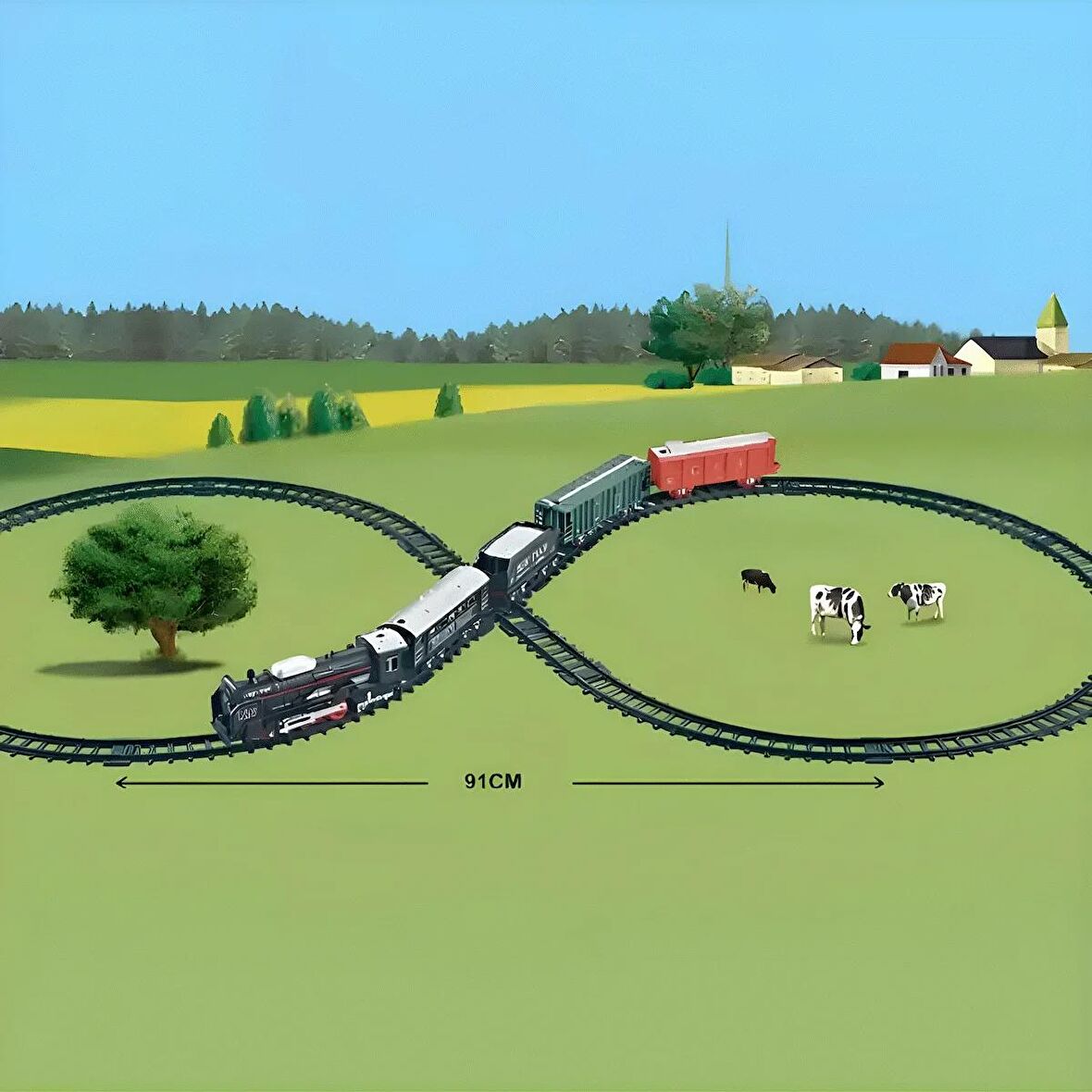 Oyuncak Klasik Tren Seti 19 Parça - Oyuncak Yolcu Treni 91 cm Ray Uzunluğu