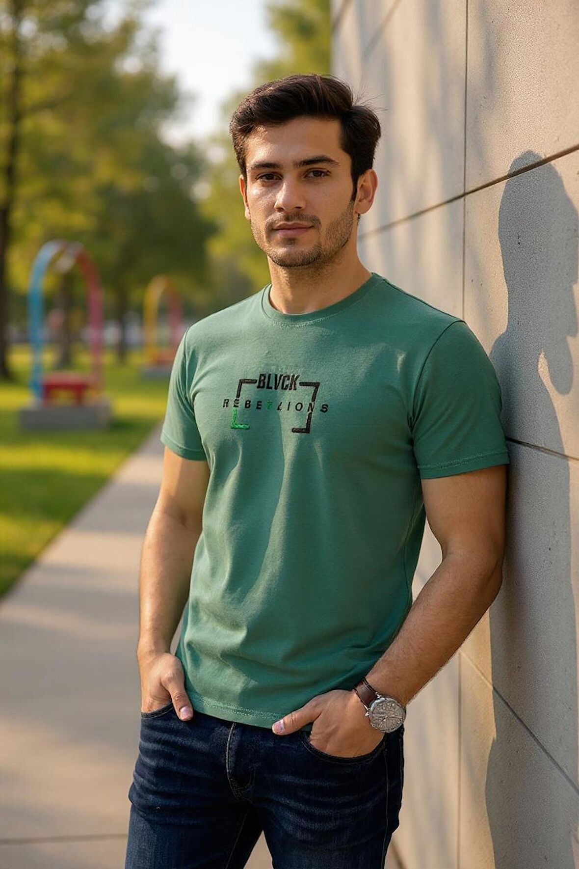 Erkek  Yumuşak Pamuklu Kumaş Nakış Baskılı T-Shirt