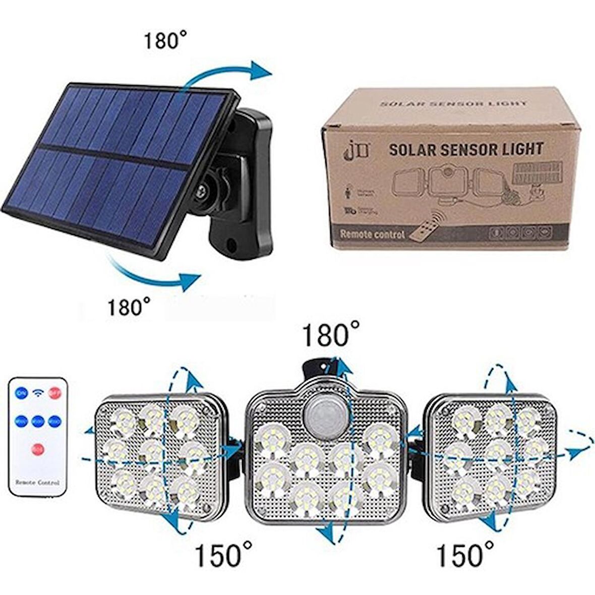 Gaman JD-2858 138 LEDLİ SOLAR Güneş Enerjili 3 Mod Sensörlü Solar Lamba 5 Metre Kablolu