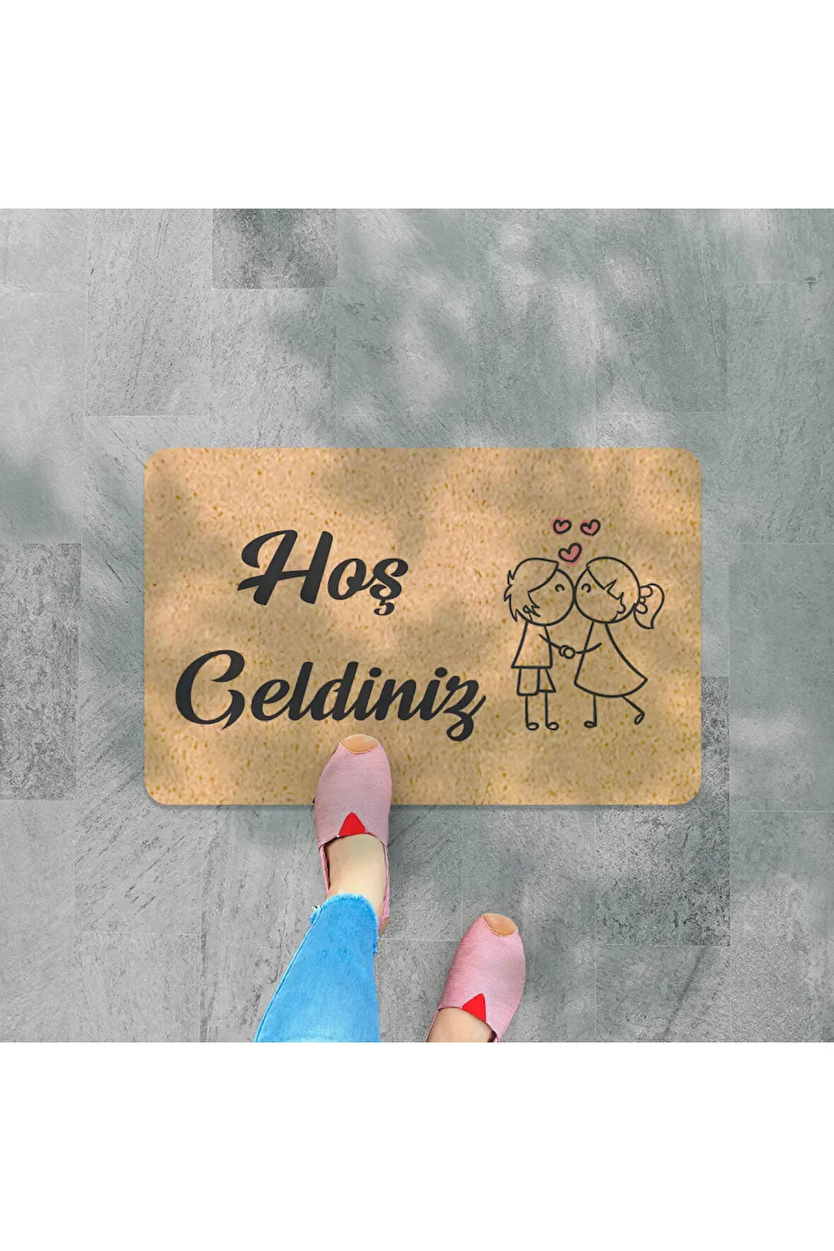 hoş geldiniz yazılır Coco Görünümlü Dekoratif Dış Kapı Önü ve Iç Mekan Paspası