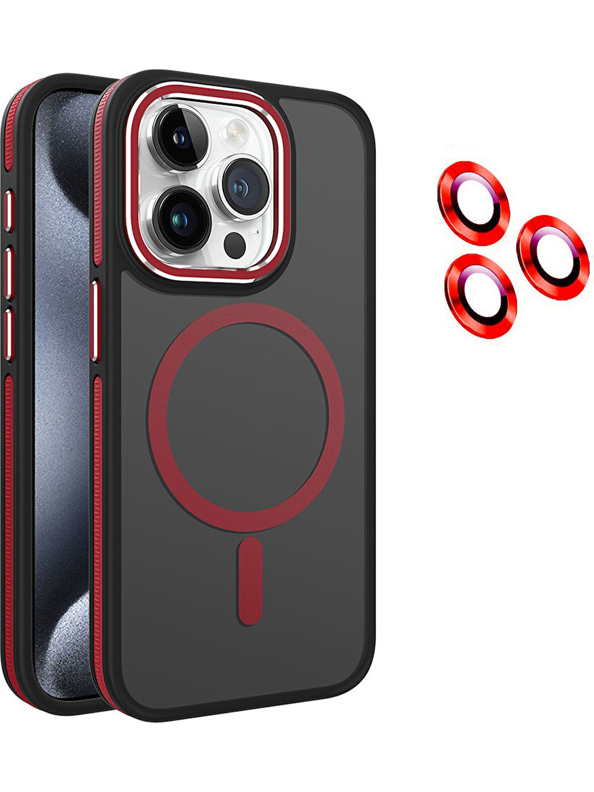 İPHONE 14 PRO UYUMLU MAGSAFE ÖZELLİKLİ SERT KAPAK LENS KORUMA  KIRMIZI