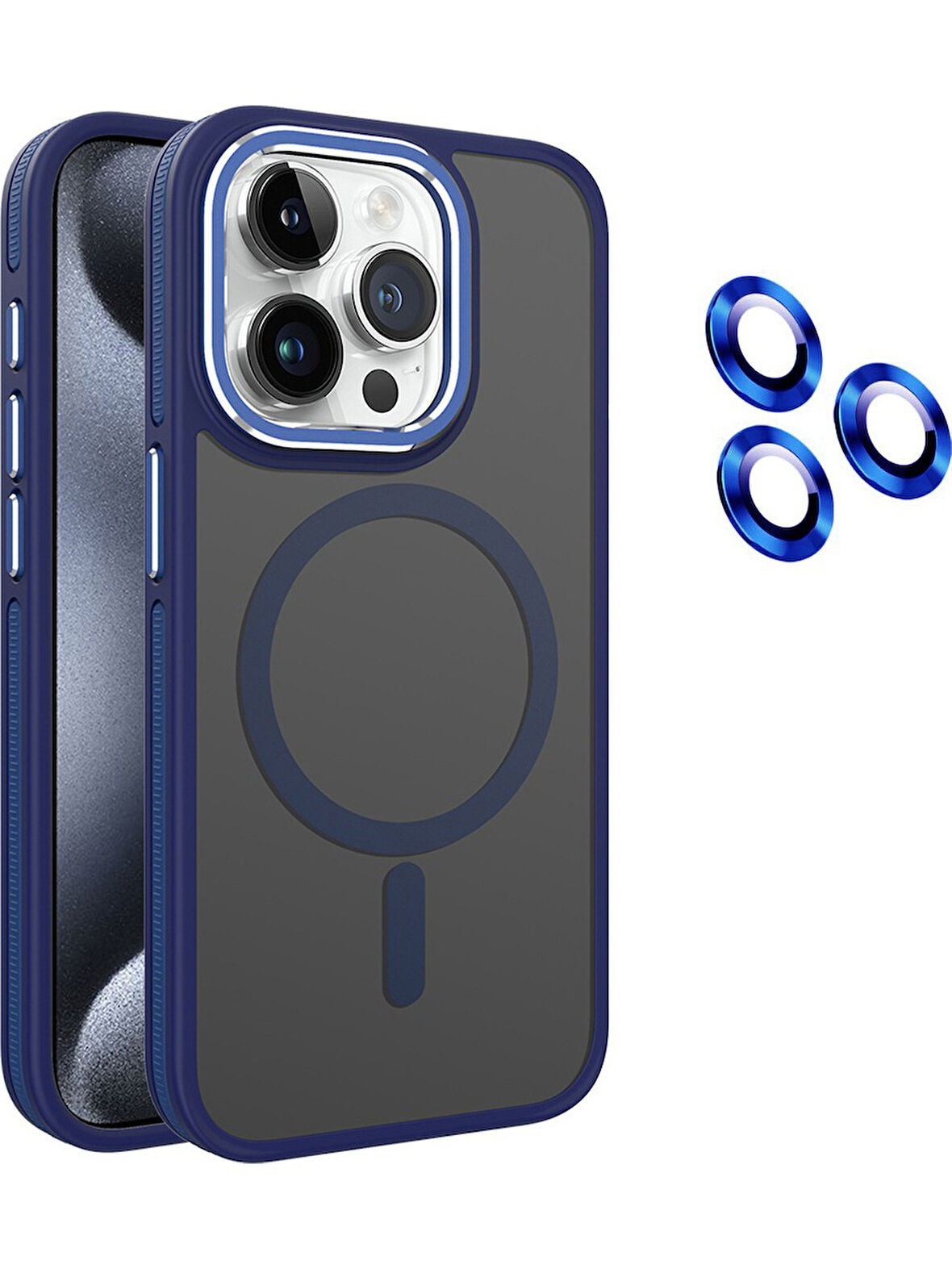 İPHONE 14 PRO UYUMLU MAGSAFE ÖZELLİKLİ SERT KAPAK LENS KORUMA  LACİVERT