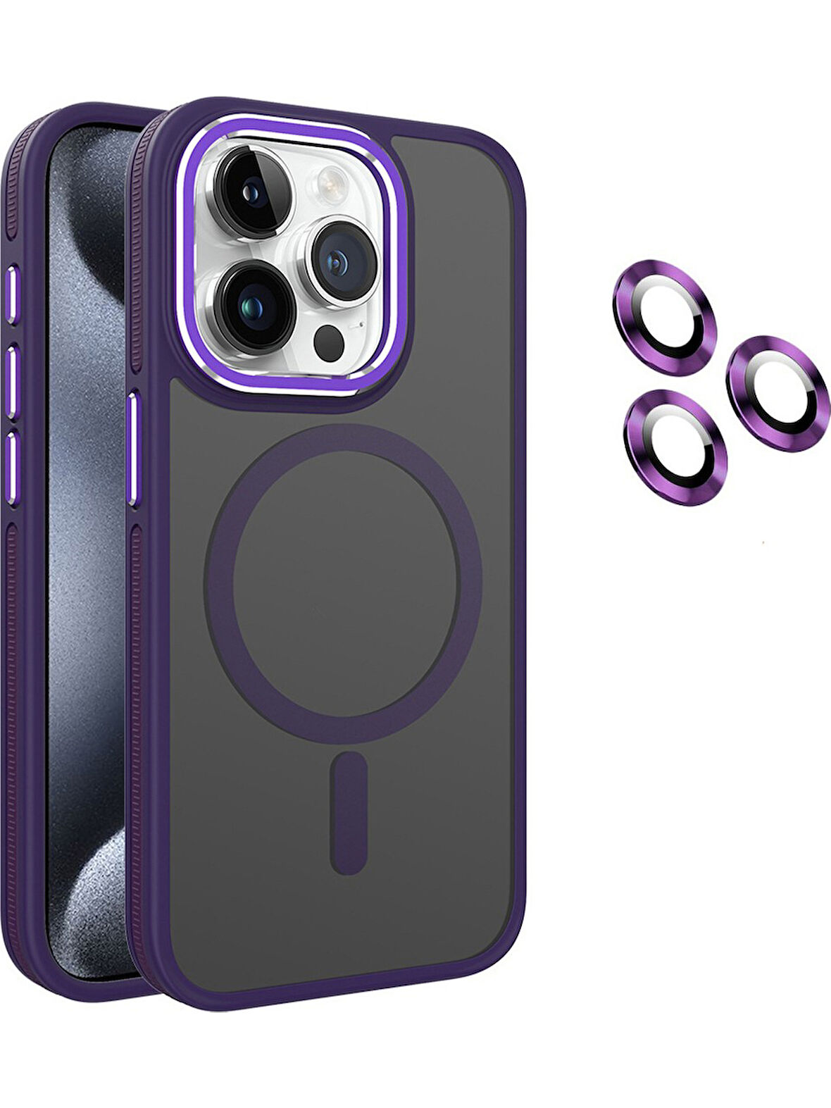 İPHONE 14 PRO UYUMLU MAGSAFE ÖZELLİKLİ SERT KAPAK LENS KORUMA  MOR