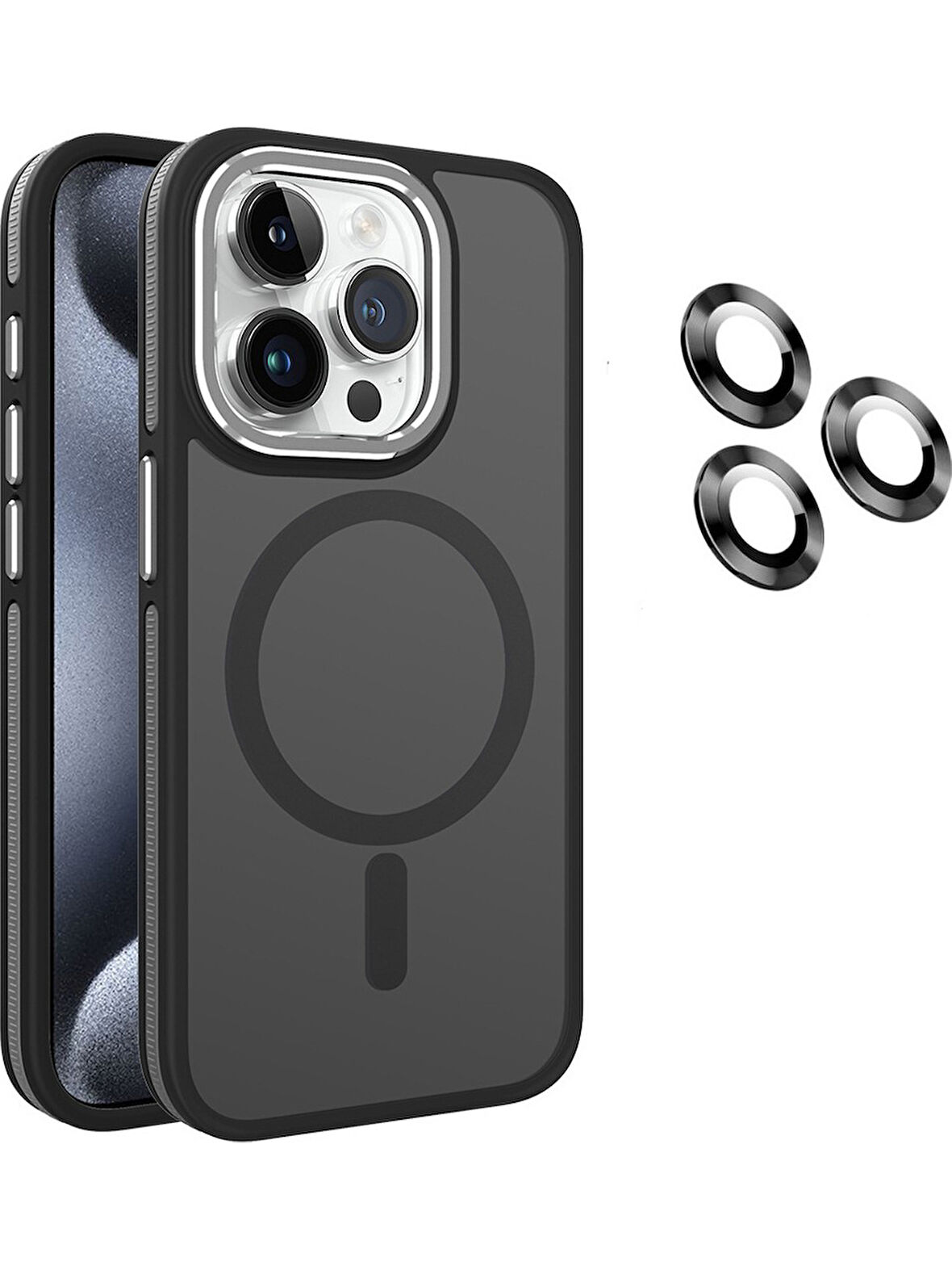 İPHONE 15 UYUMLU MAGSAFE ÖZELLİKLİ SERT KAPAK LENS KORUMA  SİYAH