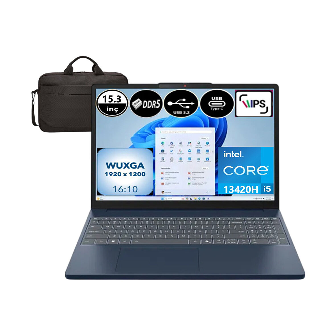 Ideapad Slim 3 15IRH10 83K10062TR-EP14 Intel Core I5-13420H 16 GB Ram 1 Tb SSD Wuxga 15.3" IPS 300NITS Windows 11 Pro + Elektropasaj Çanta