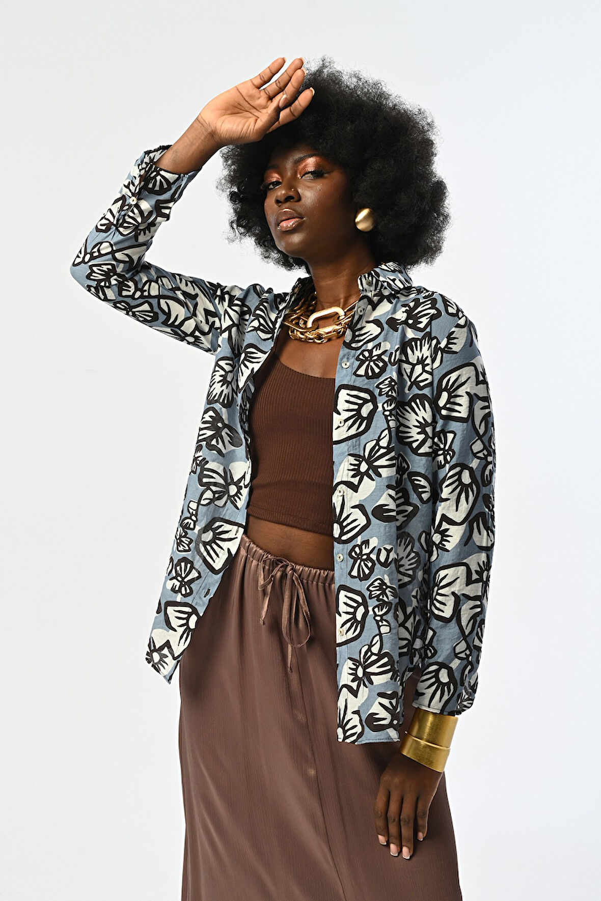 KADIN ÇİÇEK DESENLİ GÖMLEK