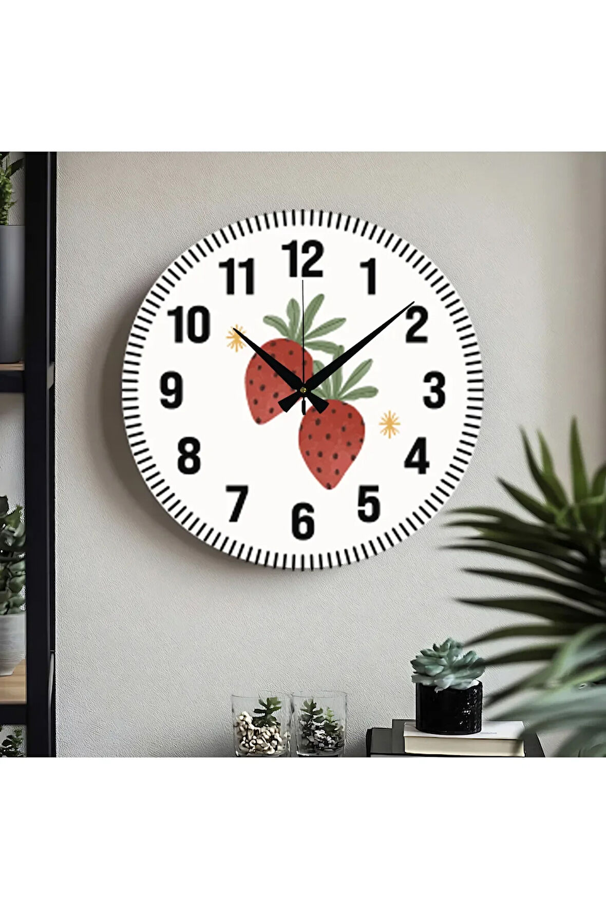 Çiçek desenli Dekoratif Türkçe Rakamlı UV Baskılı Duvar Saati (Sessiz) Akar Mekanizma Metal Akrep