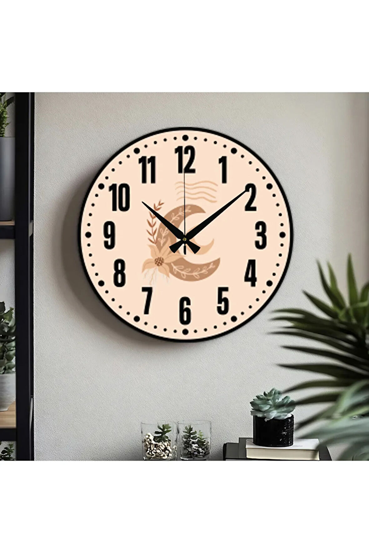 Dekoratif Türkçe Rakamlı UV Baskılı Duvar Saati (Sessiz) Akar Mekanizma 40CM Metal Akrep Yelkovan