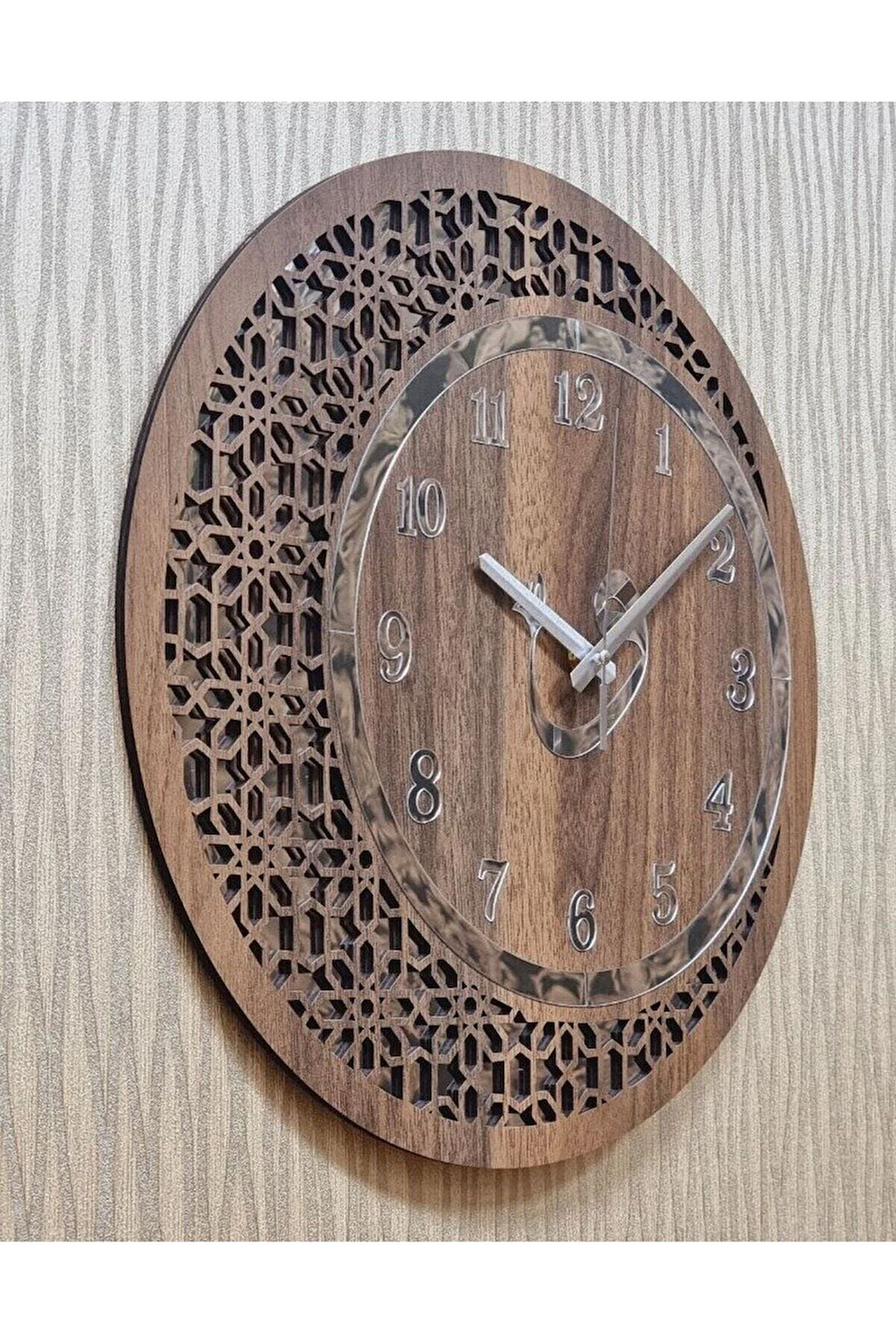 Ahşap Ve Aynalı Vav Motifli Duvar Saati