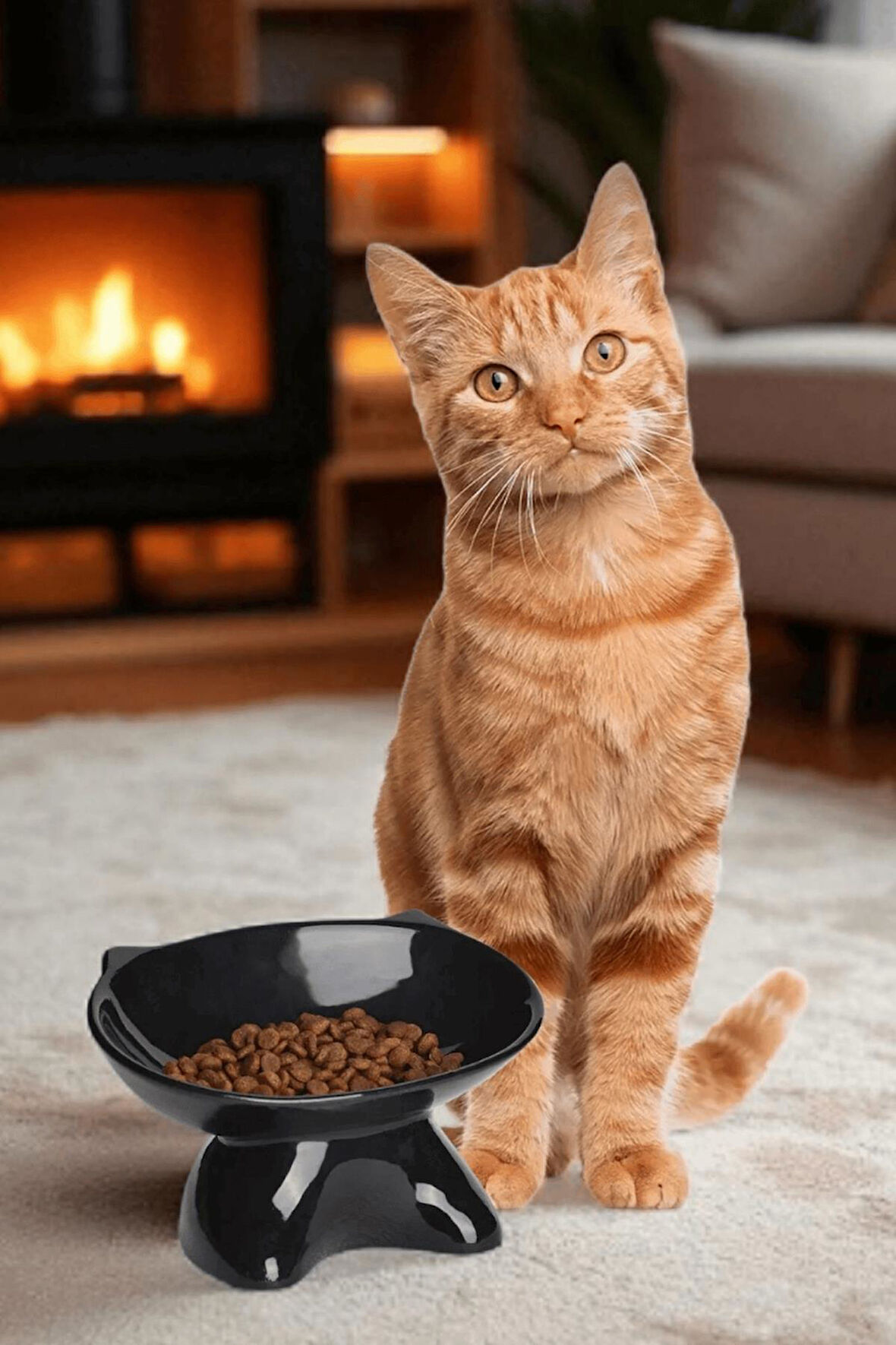 Siyah Özel Tasarım Lüks Kedi Mama Kabı