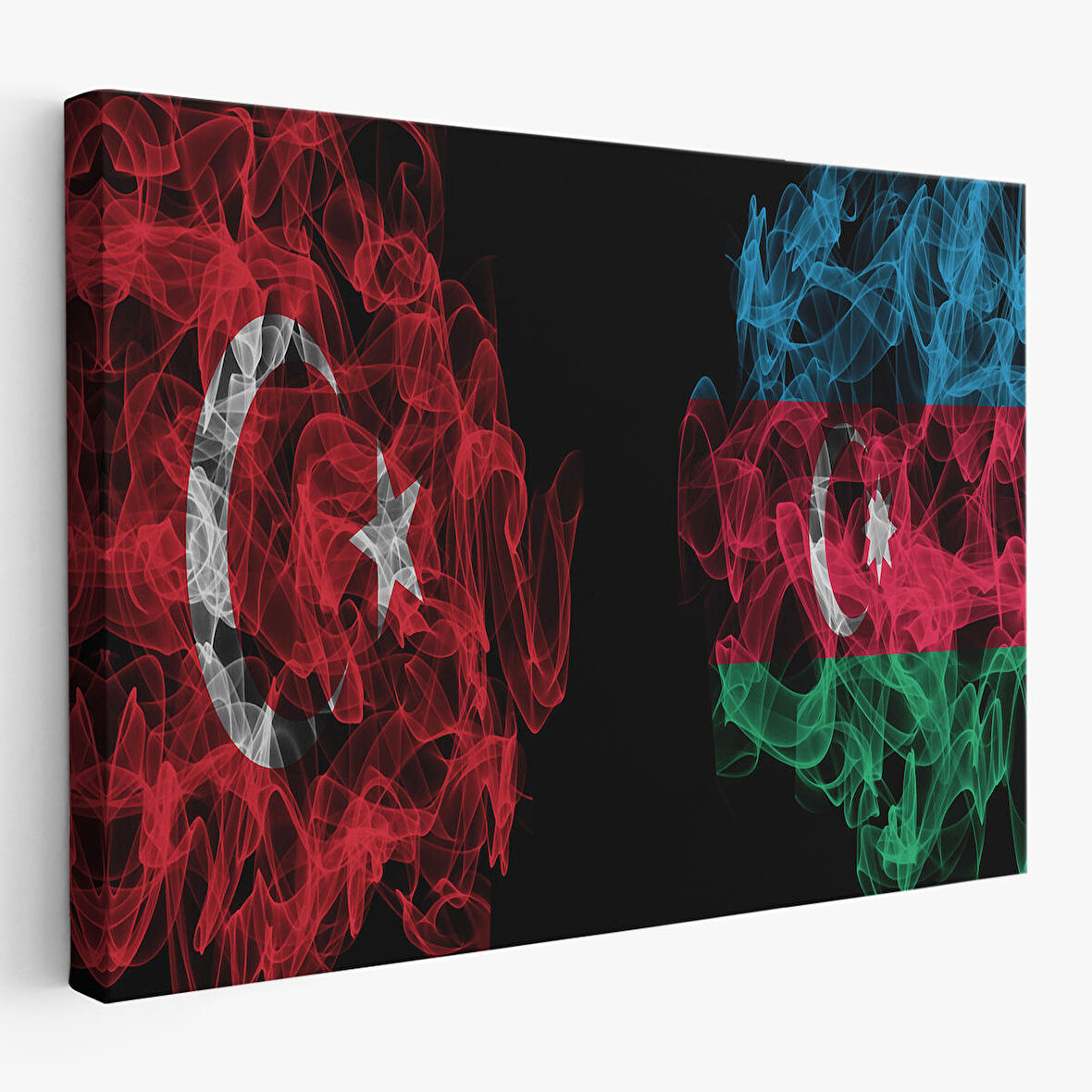 Türkiye Azerbaycan Bayrak Desenli Dekoratif Kanvas Tablo-6518