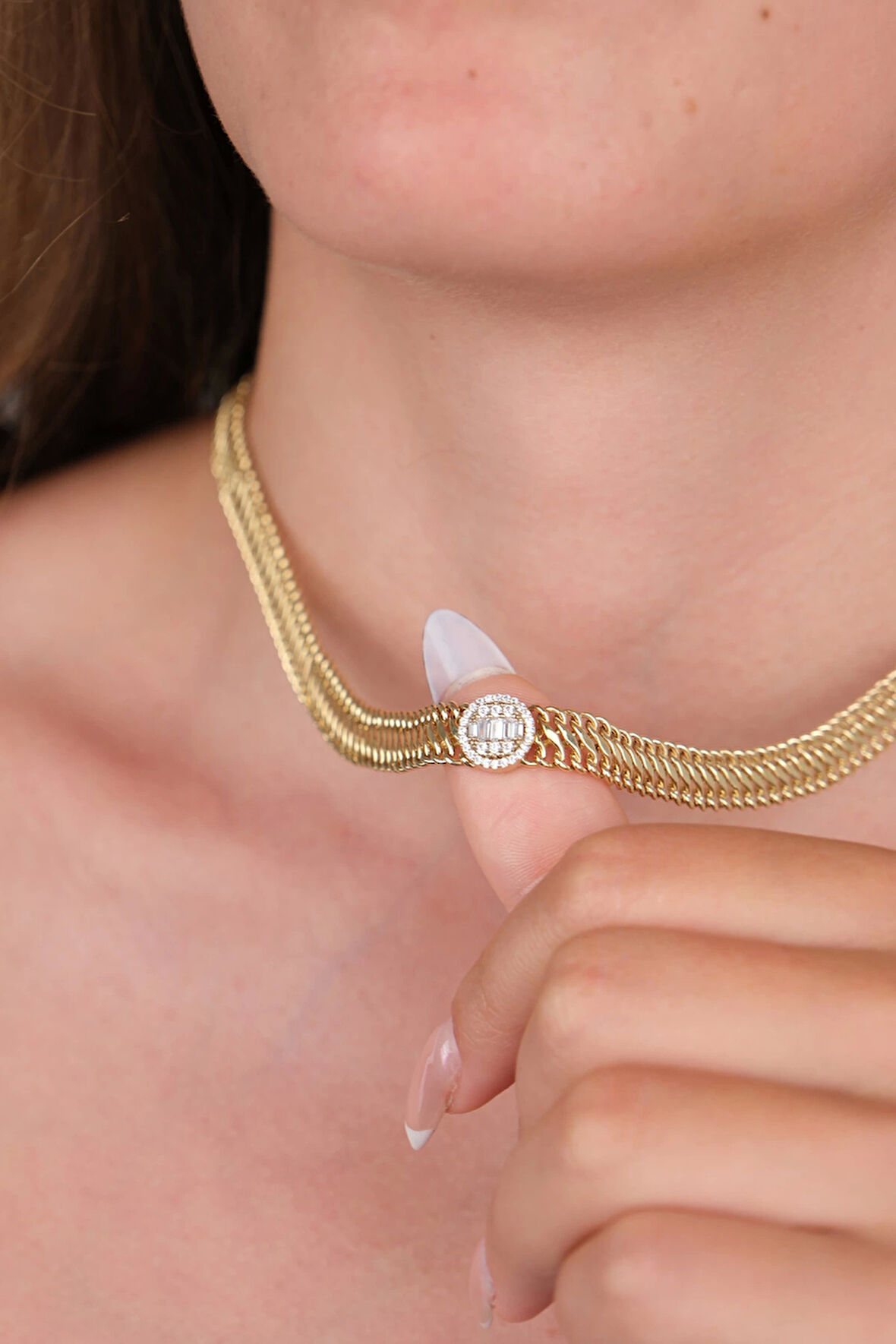 14 Ayar Altın Ortası Taşlı Kolye 382