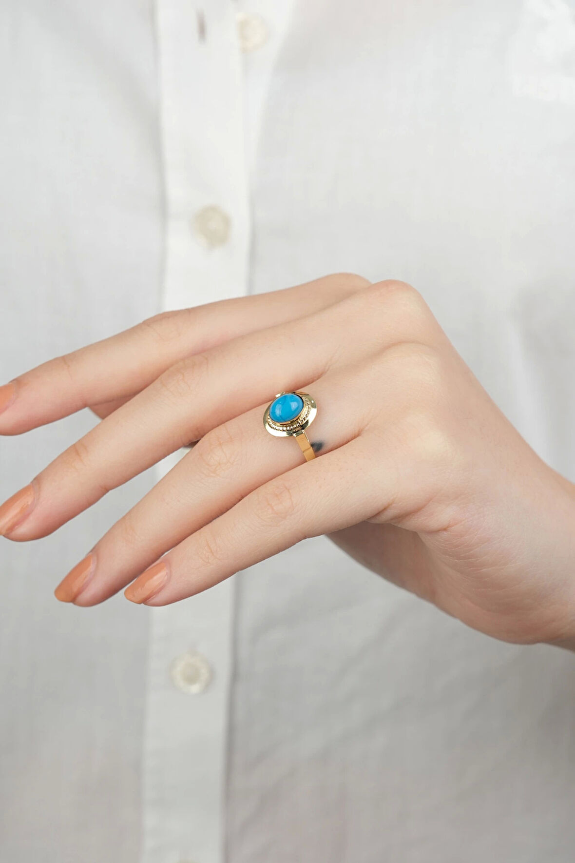 14 Ayar Altın Yuvarlak Mavi Taşlı Yüzük 805