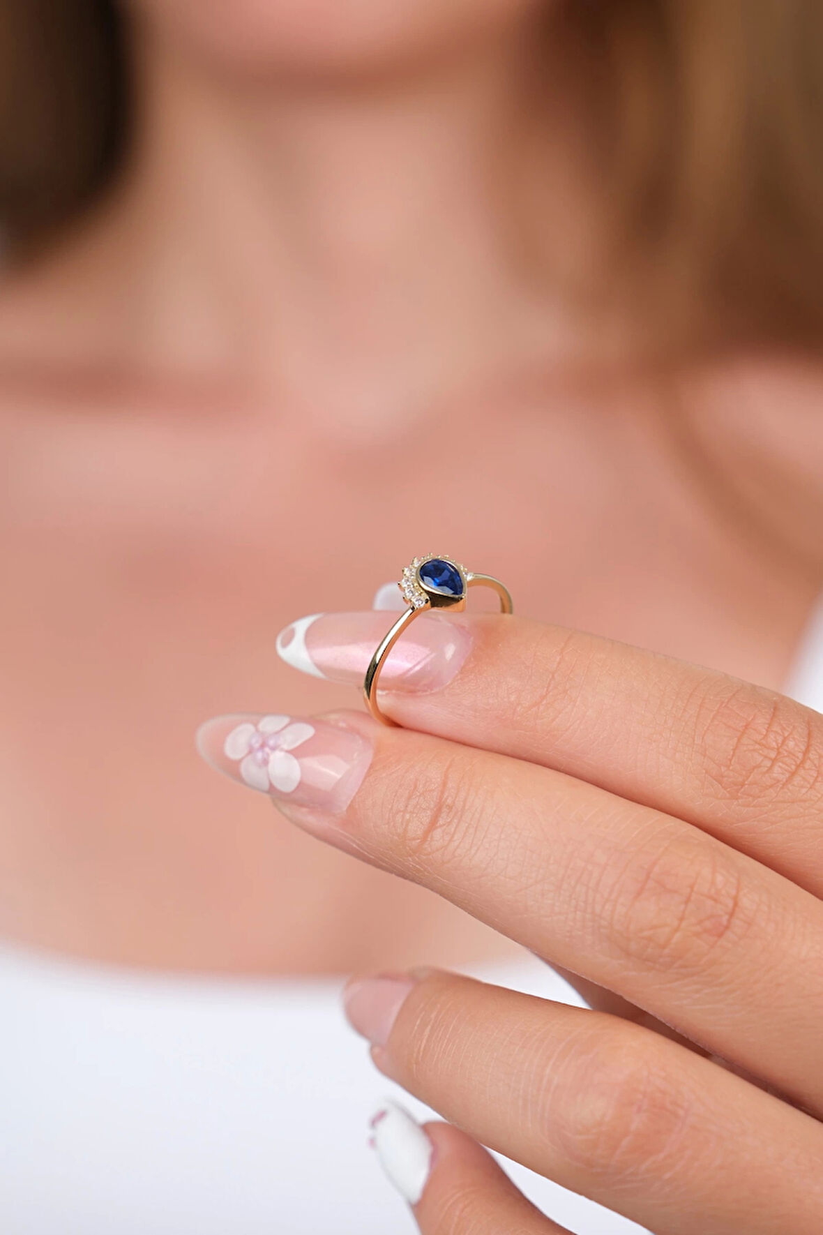 14 Ayar Altın Mavi Taşlı Yüzük 942