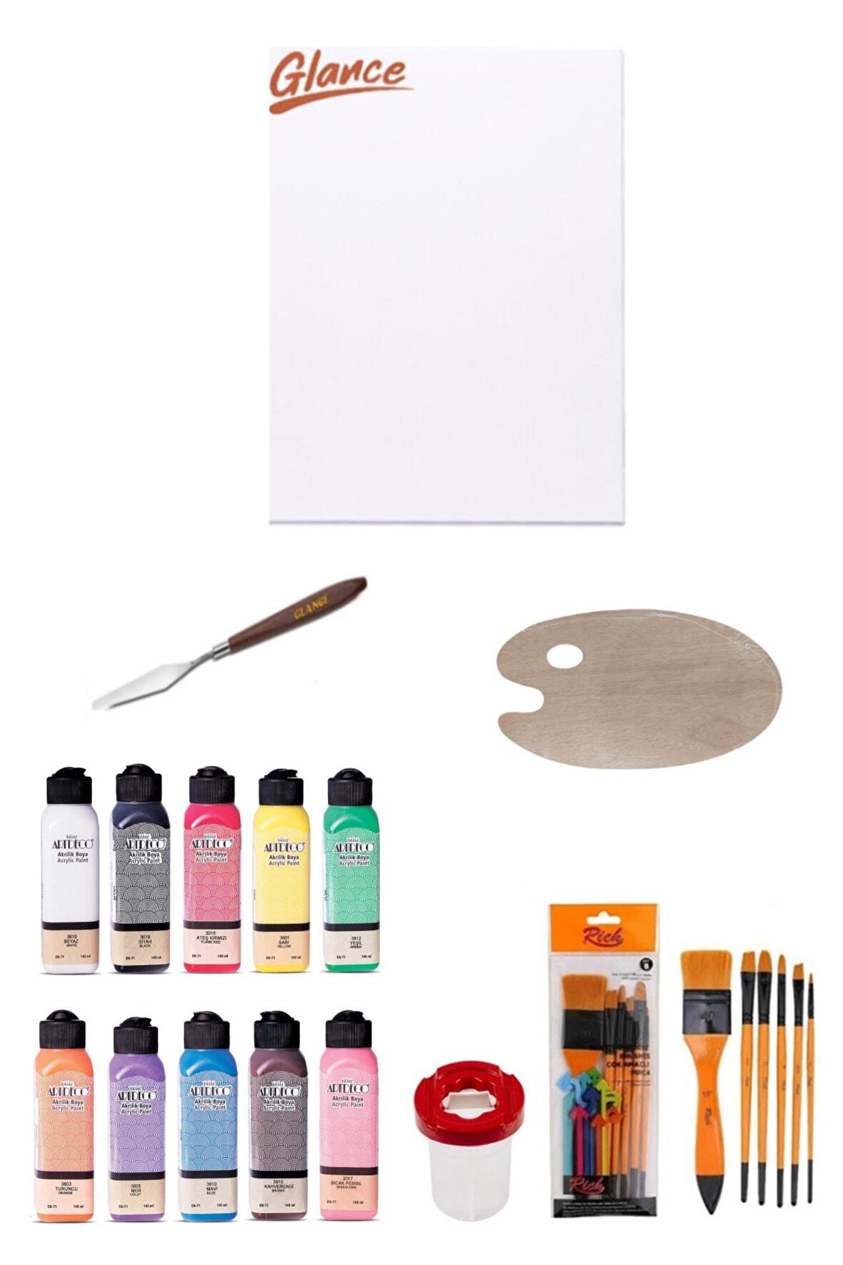 Artdeco 140 Ml Akrilik Boya 50x70 Tuval Ahşap Palet Set