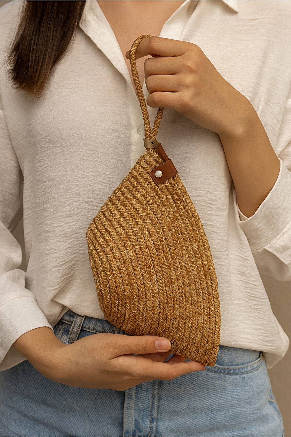 Kadın Hasır El Askılı Portföy Clutch El Çantası