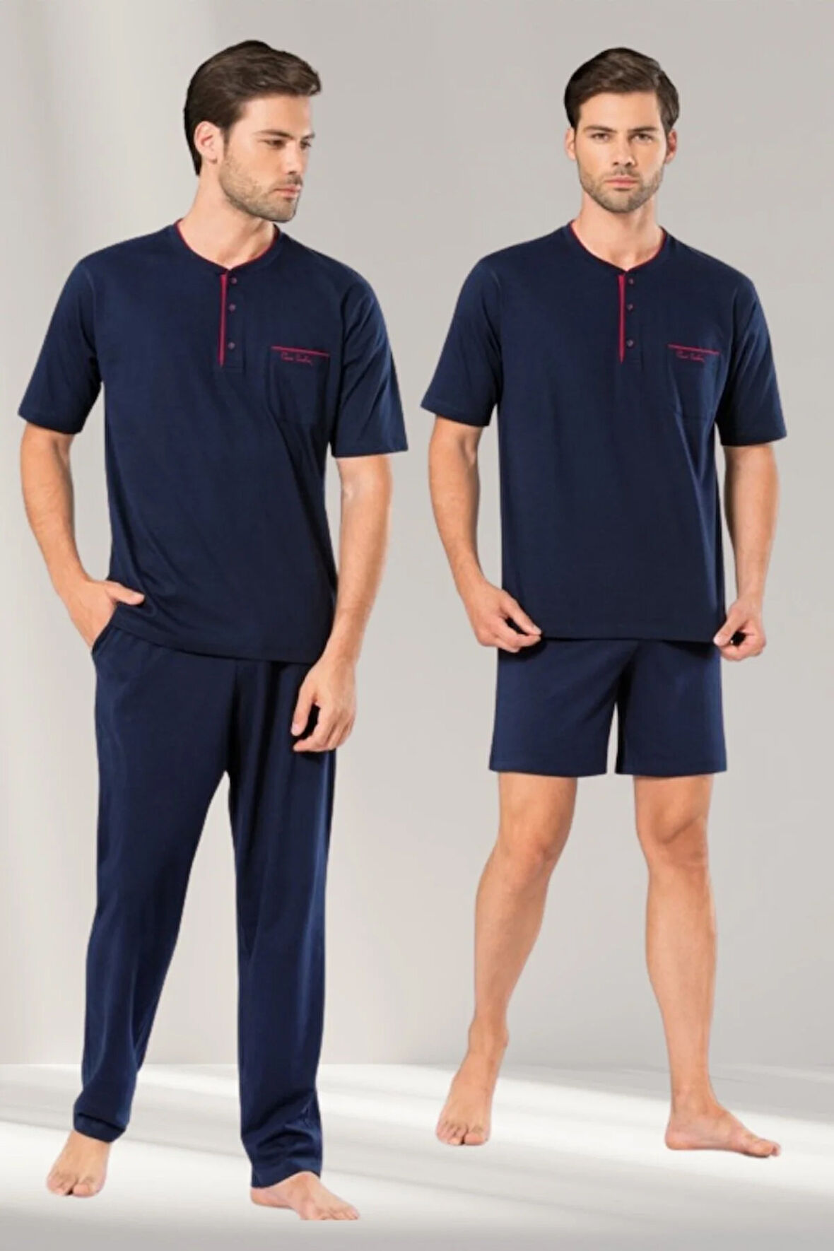 Erkek Lacivert Bordo Renk Alternatifli  3 lü Pijama Takımı