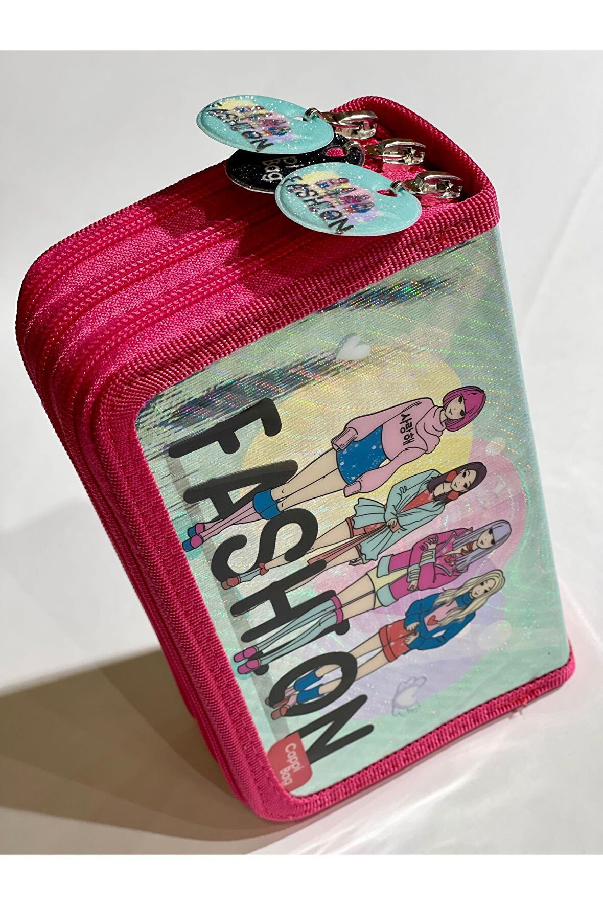 Cappi Bag Fashıon Girl Pembe 3 Fermuarlı Bölmeli Kız Çocuk Okul Parlak Kalem Kutusu 19x11x6cm