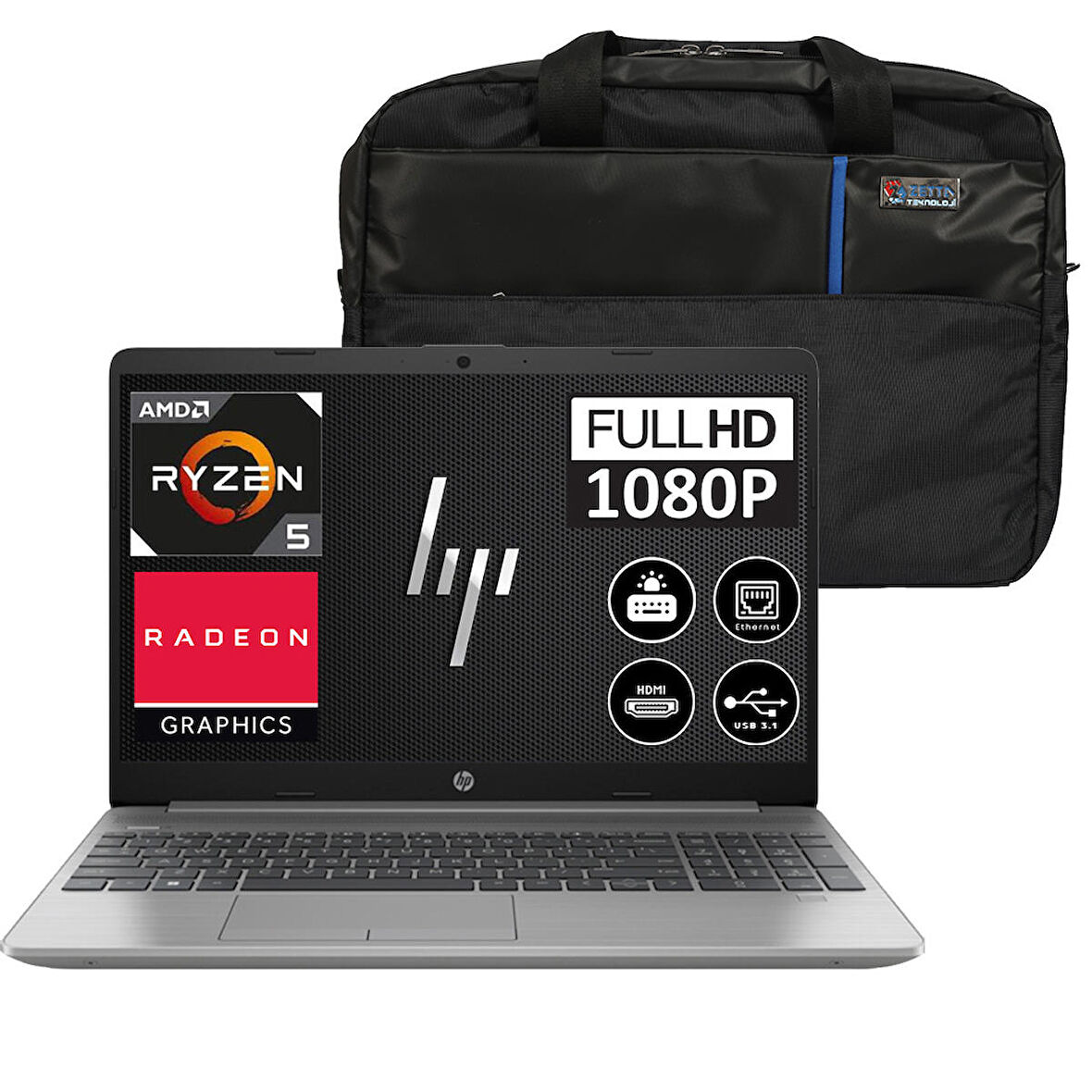 Hp 255 G9 AMD Ryzen 5 5625U 32GB 256GB SSD 15,6" Fhd Freedos Taşınabilir Bilgisayar 6Q8N2ES09 + Zetta Çanta
