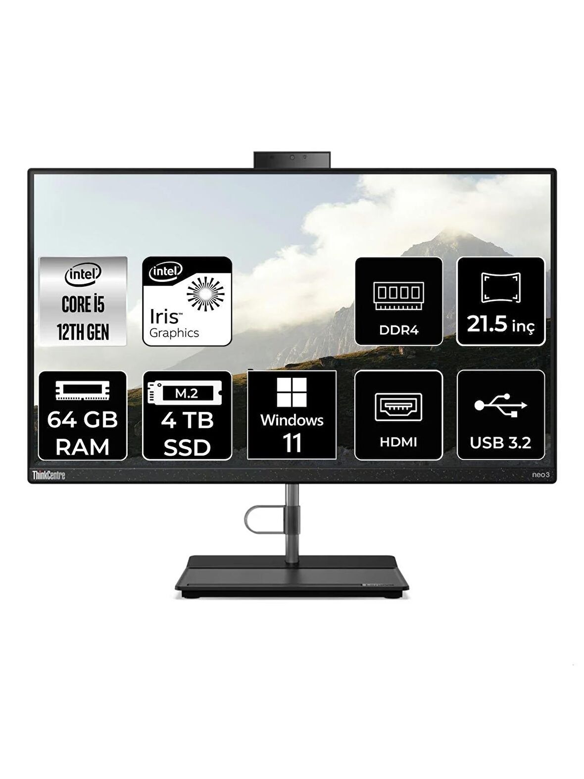 LENOVO THİNKCENTRE NEO 30A i5 1235U 64GB RAM 4TB SSD 21.5" FHD W11H ALL IN ONE PC 12B3003RTX 