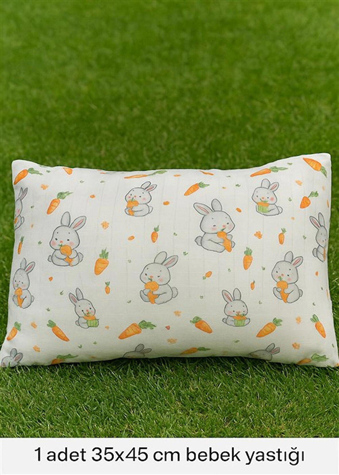 More Home Müslin Bebek Yastık Kılıfı Kapaklı 35X45 Havuç Yiyen Tavşan
