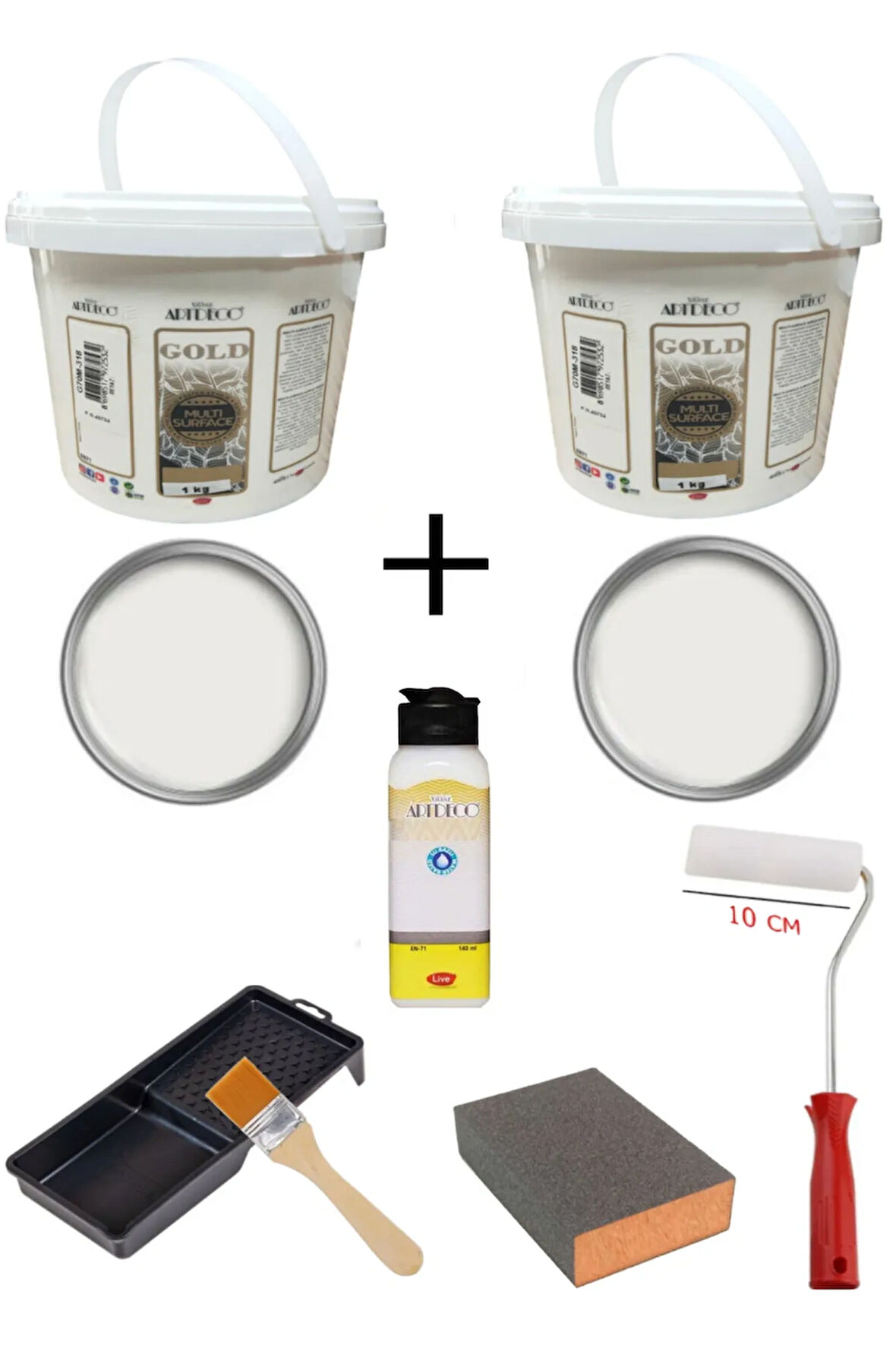 Artdeco Multi Surface 1 X2 Kg Beyaz Akrilik Boya Rulo ve Fırça Tavası Su Bazlı Parlak Vernik Set