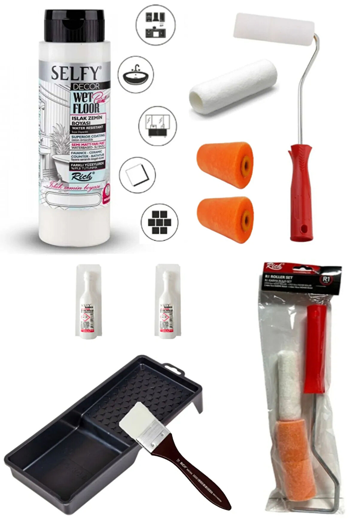  Selfy Decor Islak Zemin Boyası Antik Beyaz 500 ML Tezgah,Fayans,Granit,Mermer,Seramik Boyama Seti