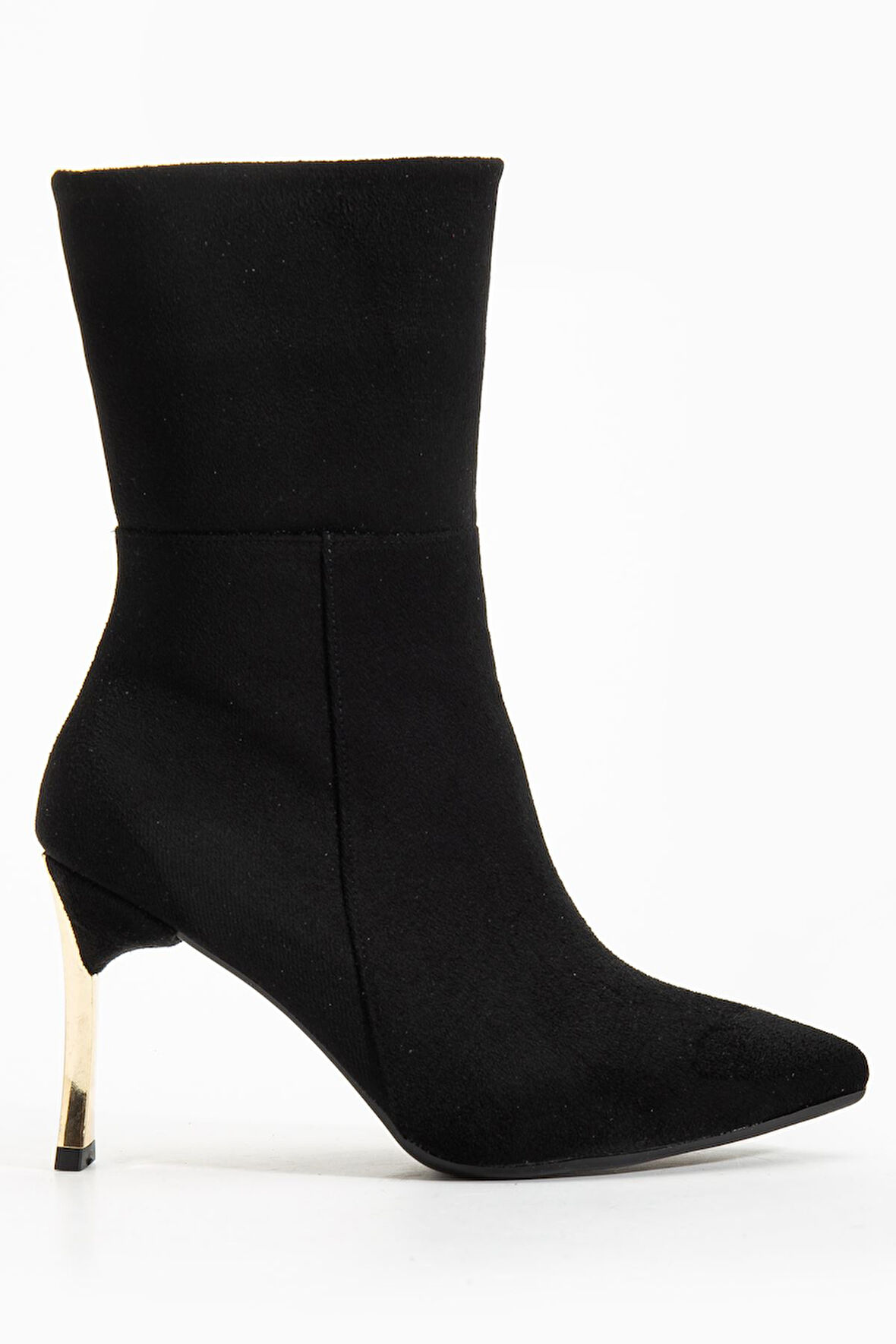 Kadın Siyah Süet Sivri Burun İnce Topuklu Bot