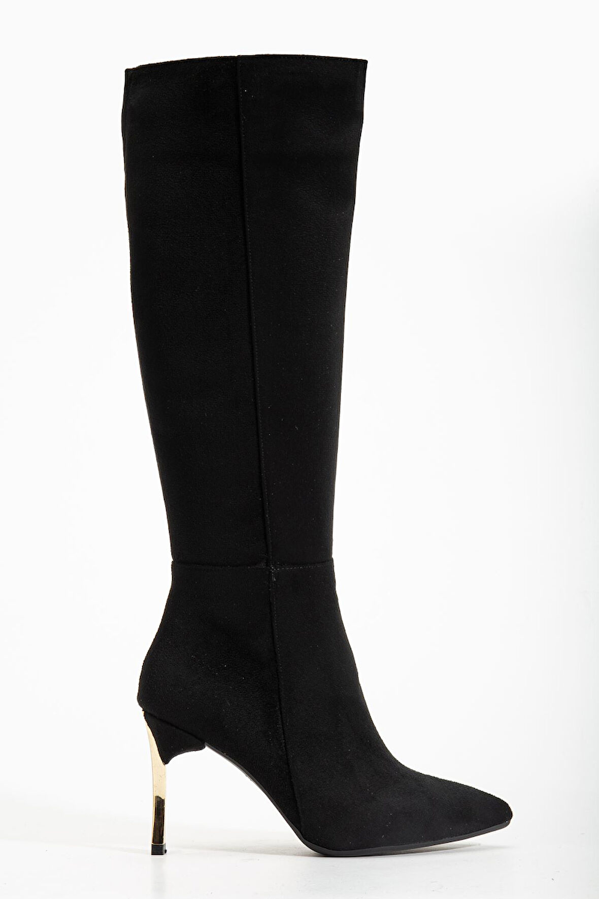 Kadın Siyah Süet Sivri Burun İnce Topuklu Çizme