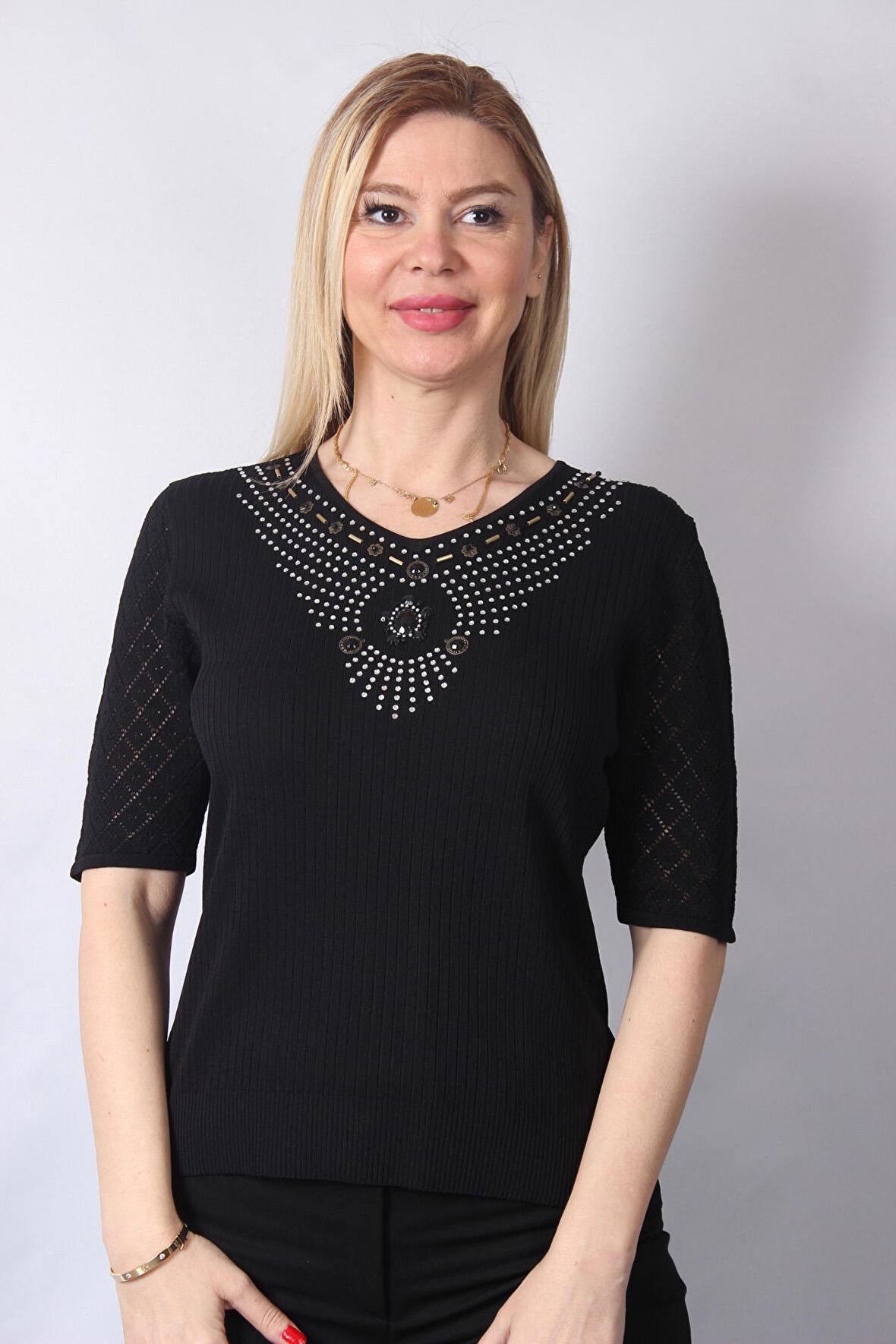 SUDE KADIN SWAROVSKİ TAŞLI EL İŞİ İTHAL TRİKO 7125